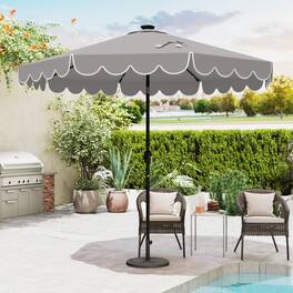 Mondawe - 9.3 ft Solar Patio Umbrella 24 LED Lights Vented Top Crank Tilt Ruffled - Gray