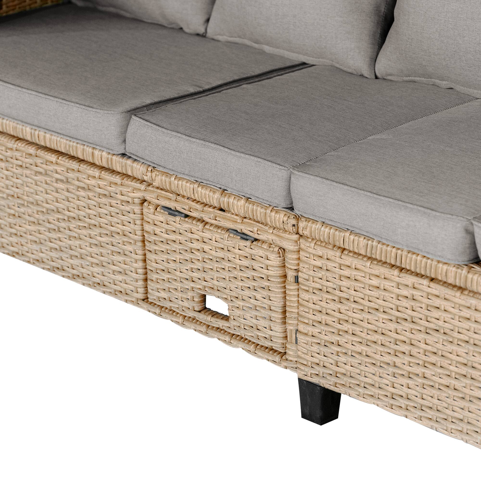 Alt View 8. Siljoy - TOPMAX 4 Piece UV-Proof Resin Wicker Patio Sofa Set with Retractable Canopy, Cushions and Lifting Table,Brown - Brown.