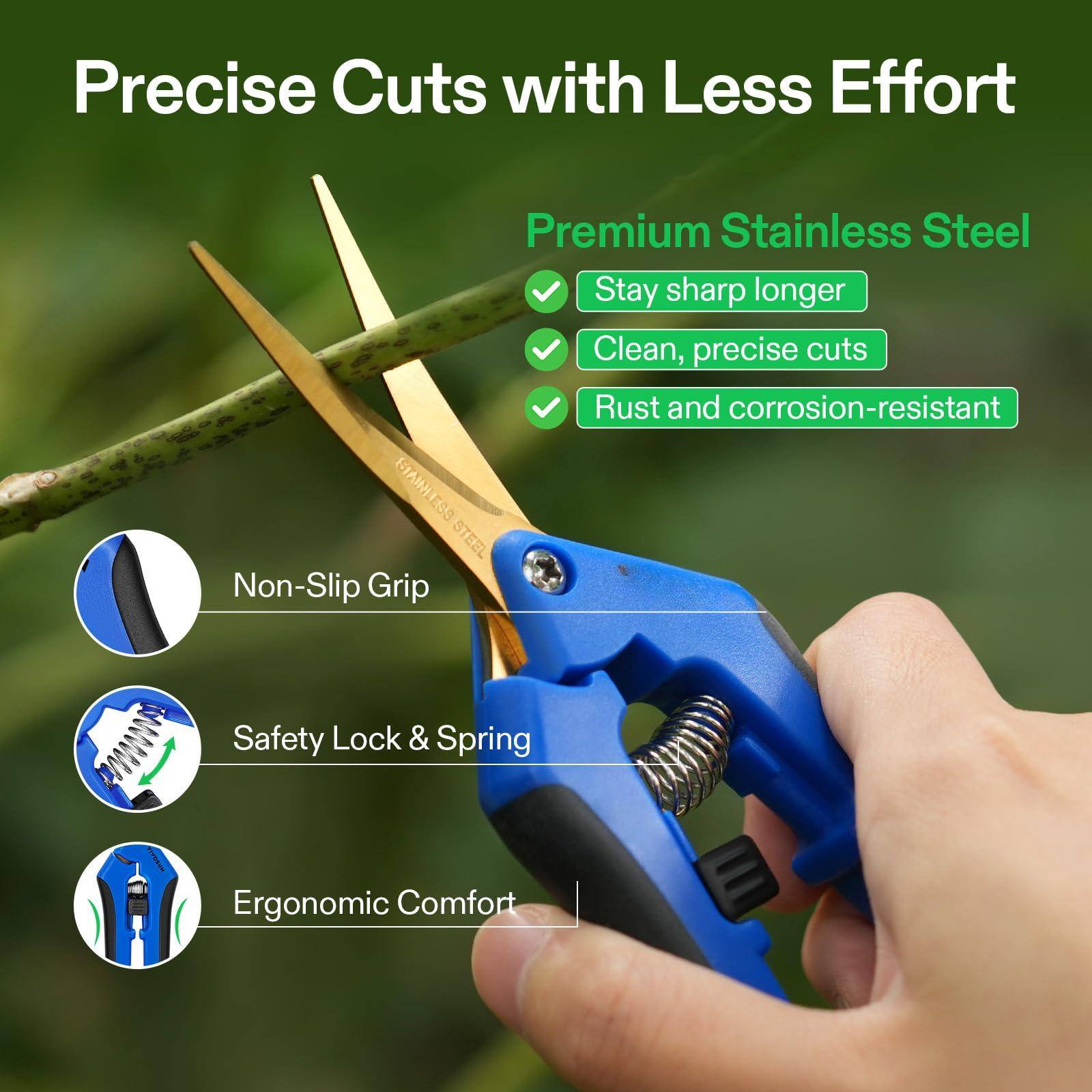 Precise Cuts with Less Effort

Premium Stainless Steel
- Stay sharp longer
- Clean, precise cuts
- Rust and corrosion-resistant

Non-Slip Grip

Safety Lock & Spring

Ergonomic Comfort