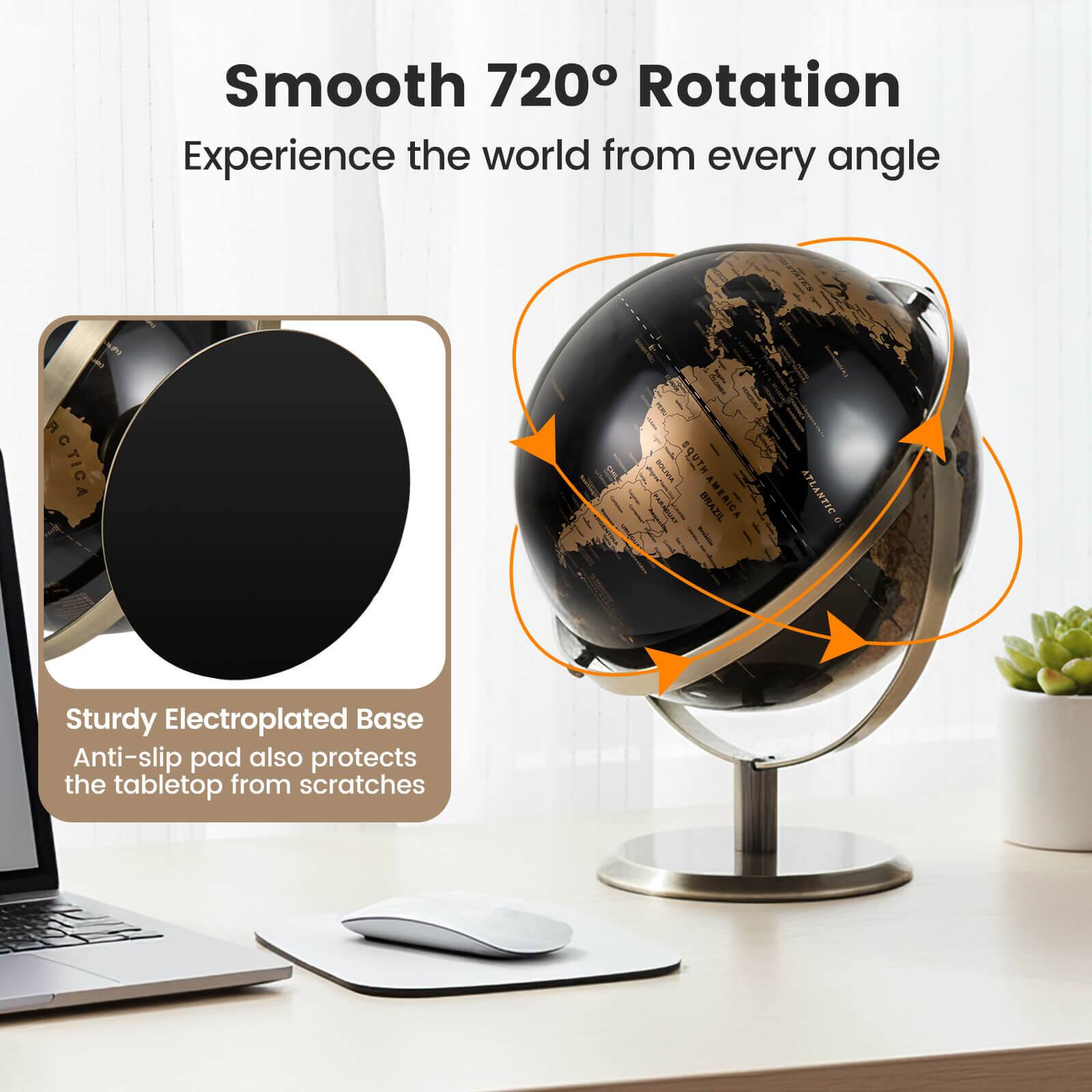 Alt View 7. Costway - Costway 9-Inch Metallic Black World Globe 720° Rotating Earth Globe with Metal Stand - Gold.