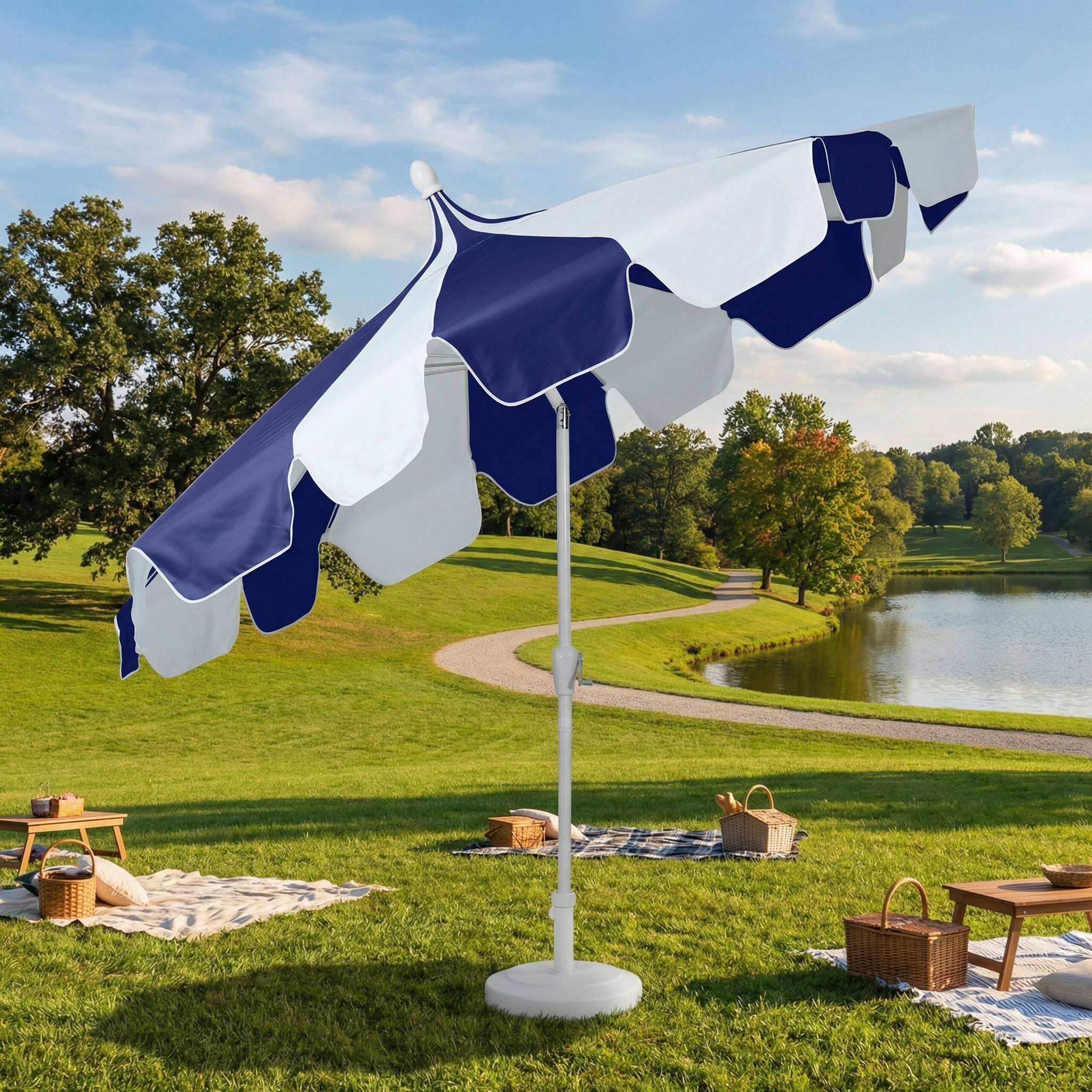 Alt View 10. Mondawe - 10 ft. Pagoda Patio Umbrella with Crank Lift and Tilt Adjustable - Navy Blue.
