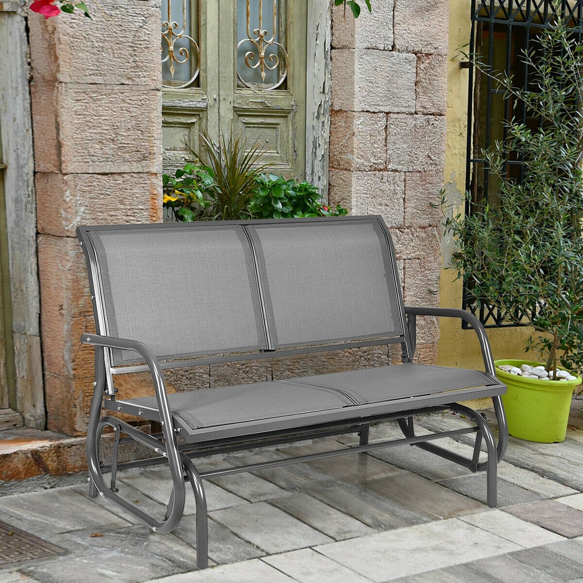 Gymax - 48'' Outdoor Patio Swing Glider Bench Chair Loveseat Rocker Lounge Backyard Grey - Gray price history on PriceWatchPro