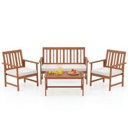 Pefilos - 4 Pieces Acacia Wood Furniture Set with Seat Cushions and Robust Wood Frame, Patio Conversation Set for Outdoor as - Brown