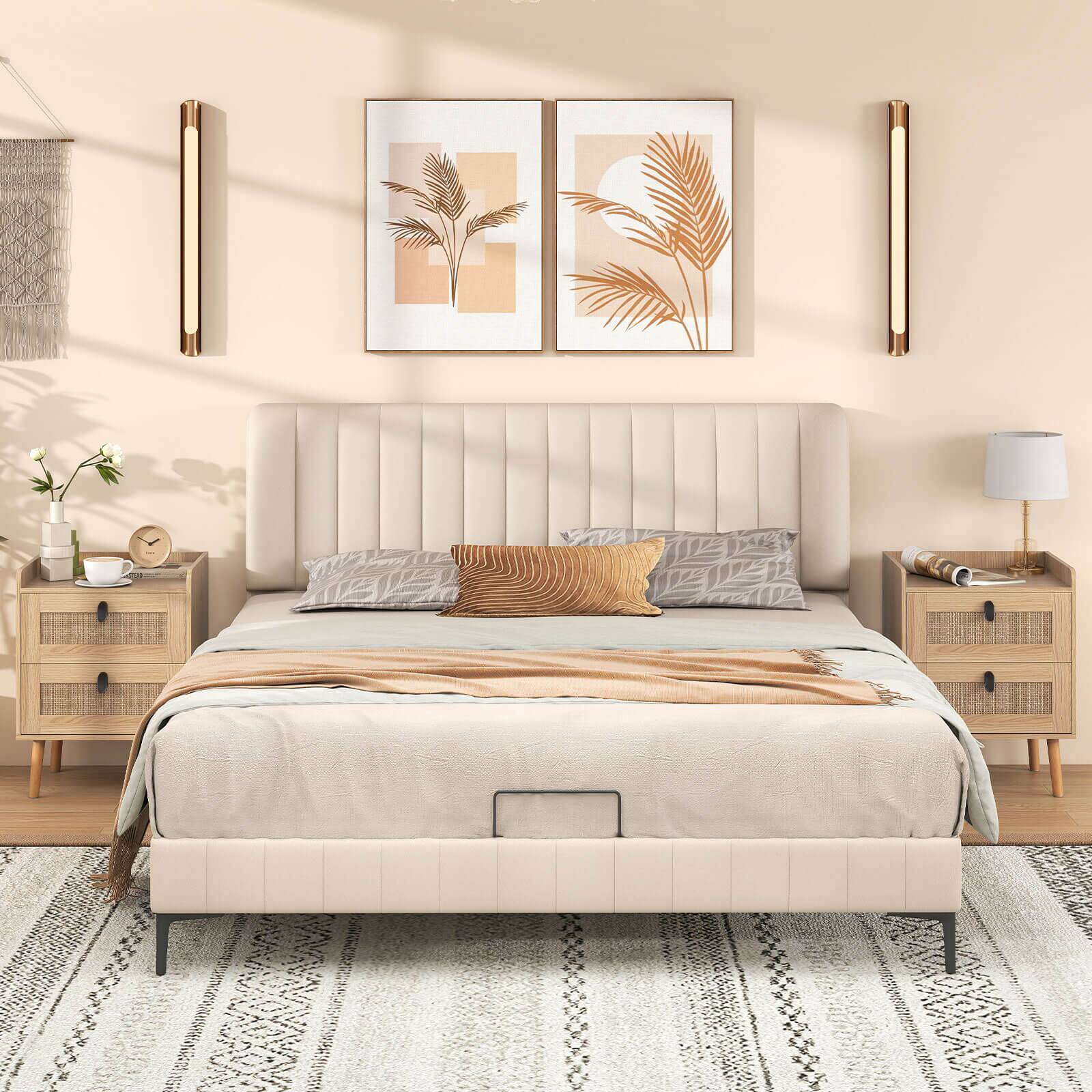 Alt View 4. Costway - Costway 1 PCS Modern Nightstand End Bedside Table with 2 Rattan Drawers & Solid Wood Legs - Natural.