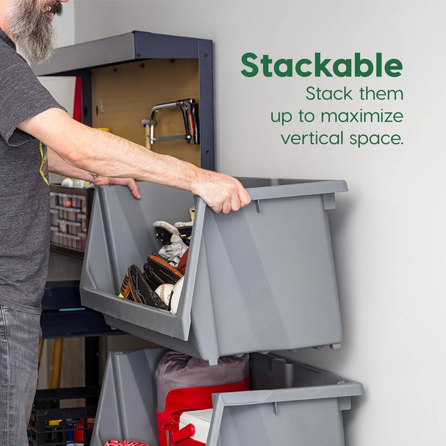 Stackable  
Stack them up to maximize vertical space.