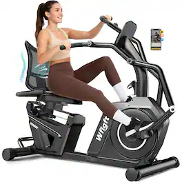 Pooboo - Recumbent Exercise Stationary Bike For Home with Arm Exerciser, Smart Bluetooth App - Black