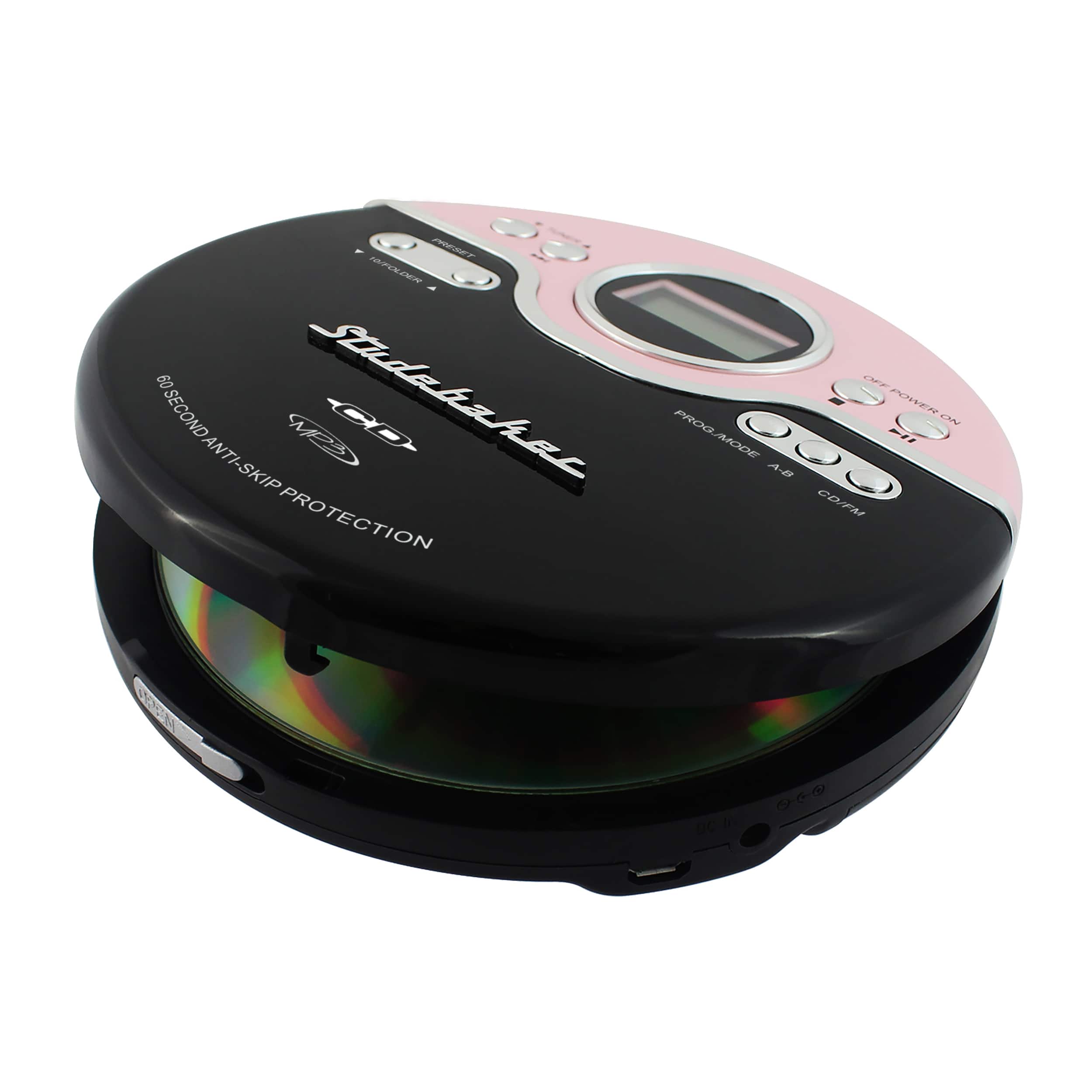 Alt View 1. Studebaker - Portable CD Player with FM Radio - Pink/Black.