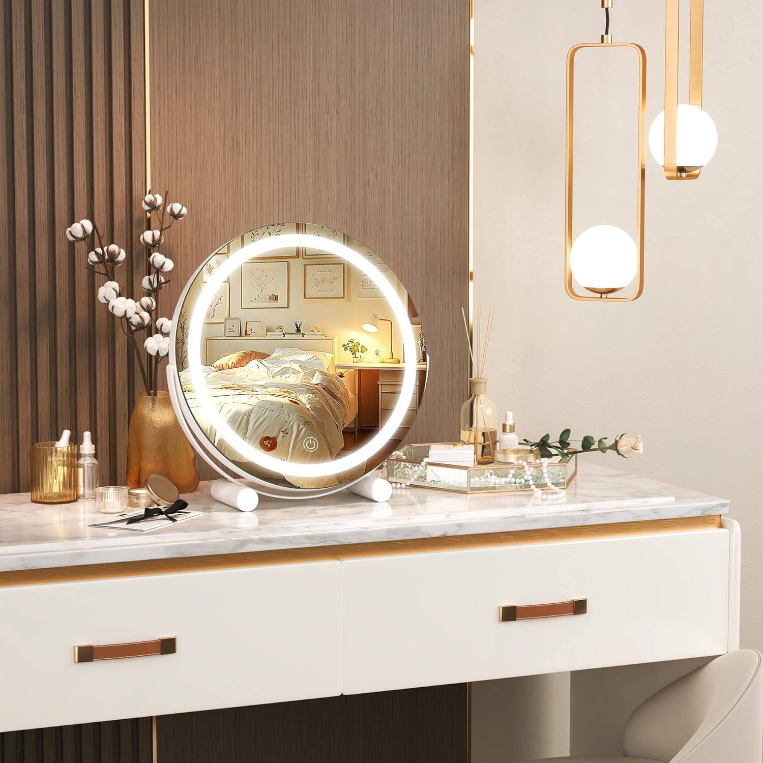 Alt View 2. Stamp n Camp - Hasipu Vanity Mirror with Lights, 11" x 11" LED Makeup Mirror, Lighted Makeup Mirror with Lights... - White-11"L x 11"W.