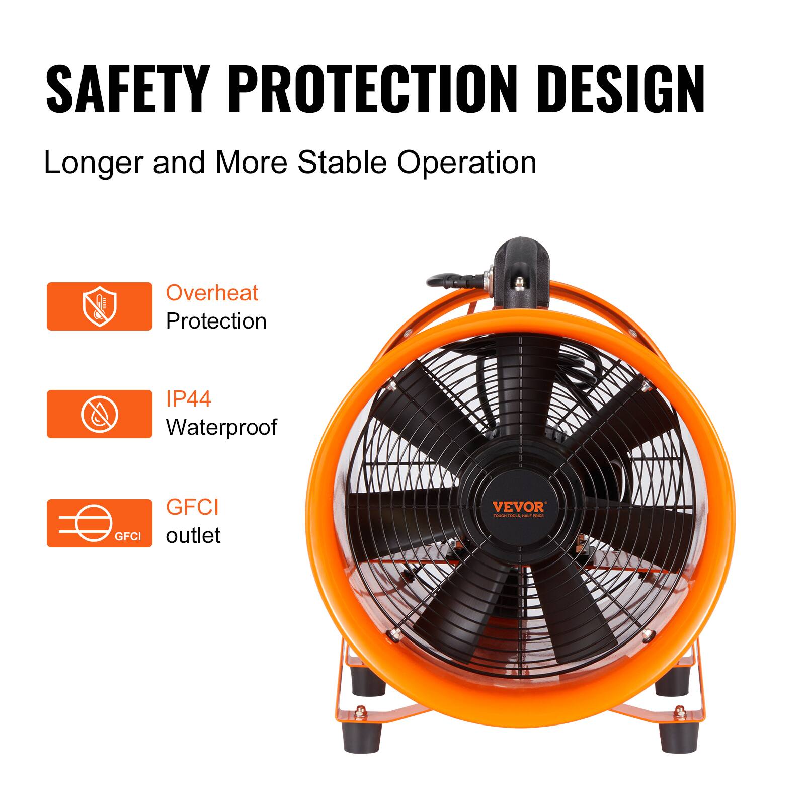 SAFETY PROTECTION DESIGN  
Longer and More Stable Operation  

- Overheat Protection  
- IP44 Waterproof  
- GFCI Outlet  

VEVOR