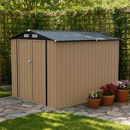 LAUSAINT HOME - 8x10 FT Galvanized Steel Shed Double Lockable Doors Gable Roof and Vent for Backyard Patio Garden - Brown