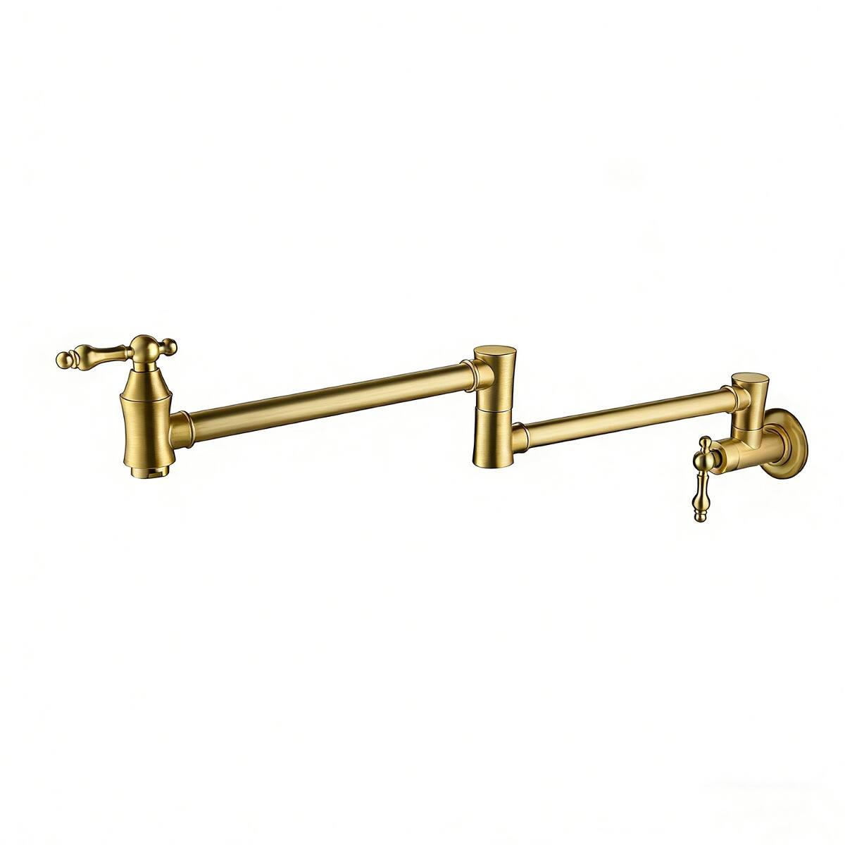 Front. Ropilly - Ropilly Wall Mount Pot Filler Faucet, Brushed Gold Folding Kitchen Faucet with Dual Handles - Brushed Gold.