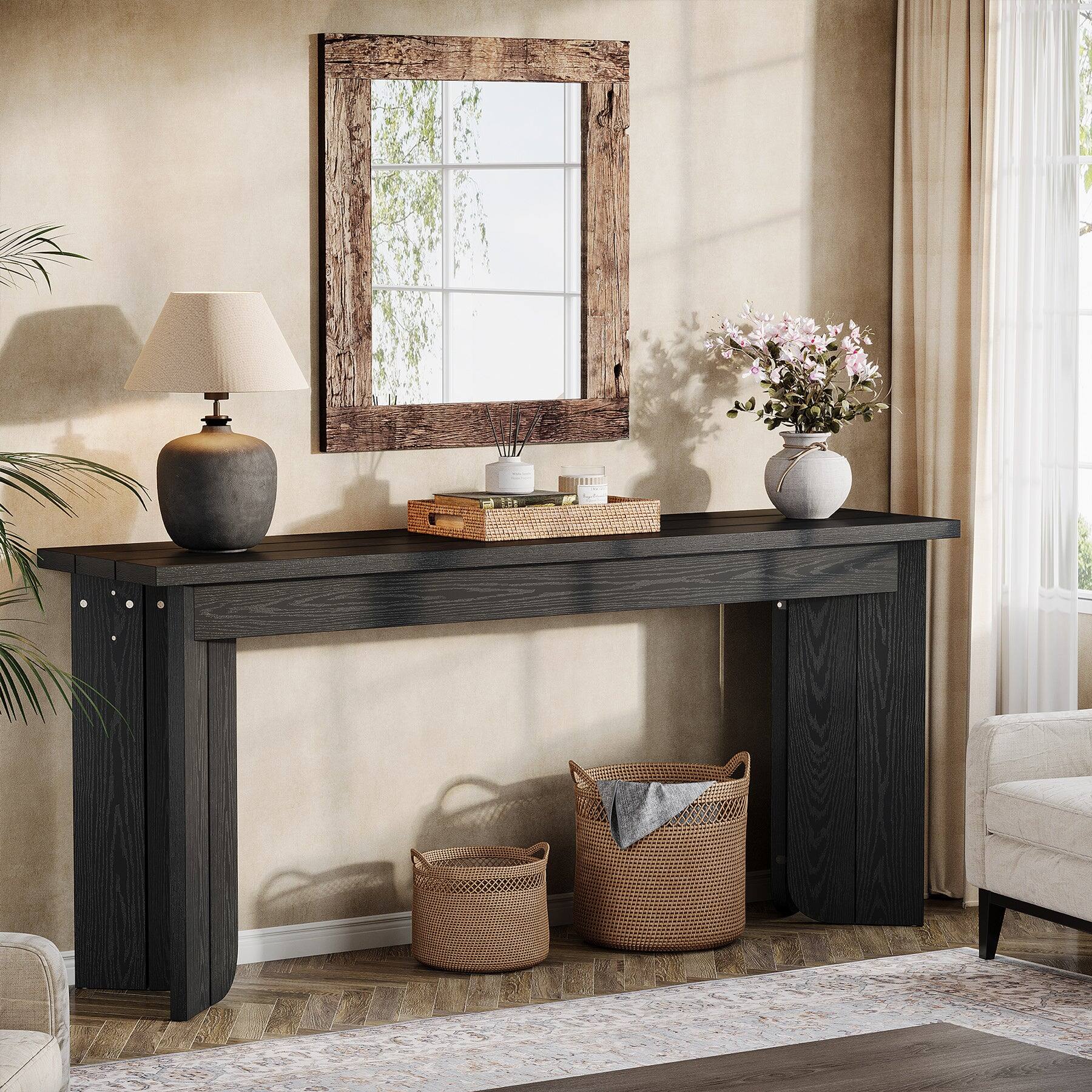 Alt View 2. Tribesigns - Console Table with Engineered Wood Construction and Rectangular Top for Entryway, Hallway and Living Room - Black.