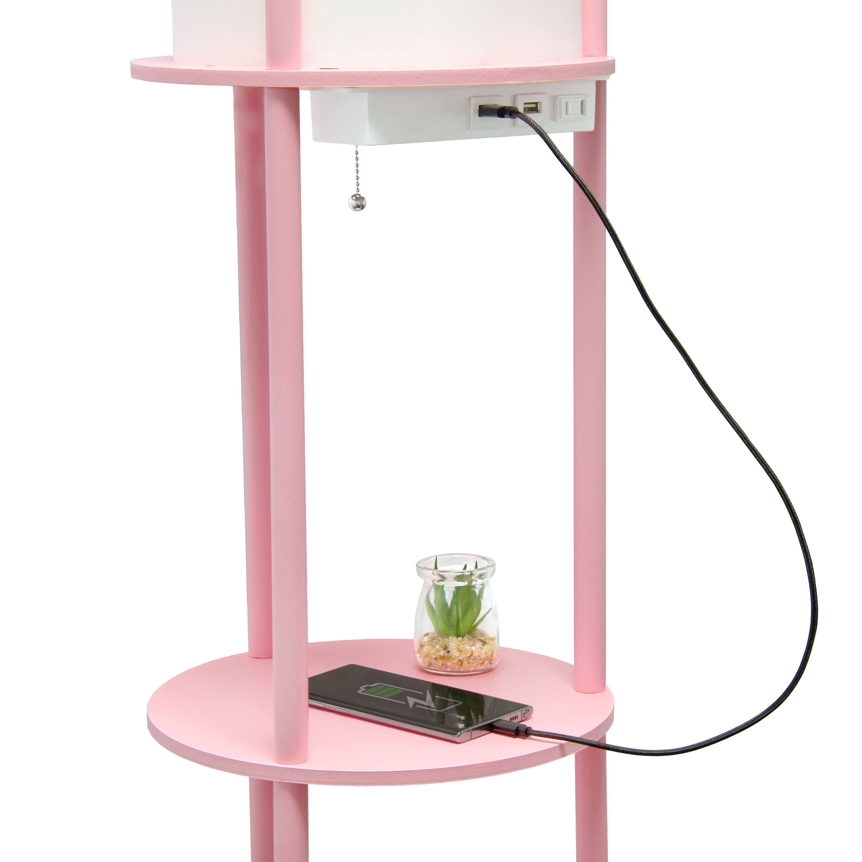 Alt View 15. Simple Designs - Round Etagere Storage Floor Lamp with 2 USB, 1 Outlet - Light pink.