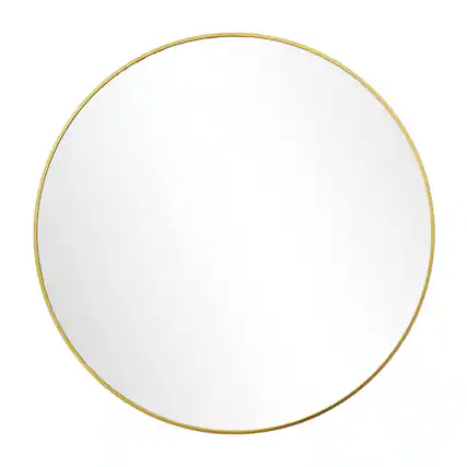 Front. Easly - Gold 24 in. W x 24 in. H Round Aluminum Alloy Frame Vanity Wall Mirror - Gold.