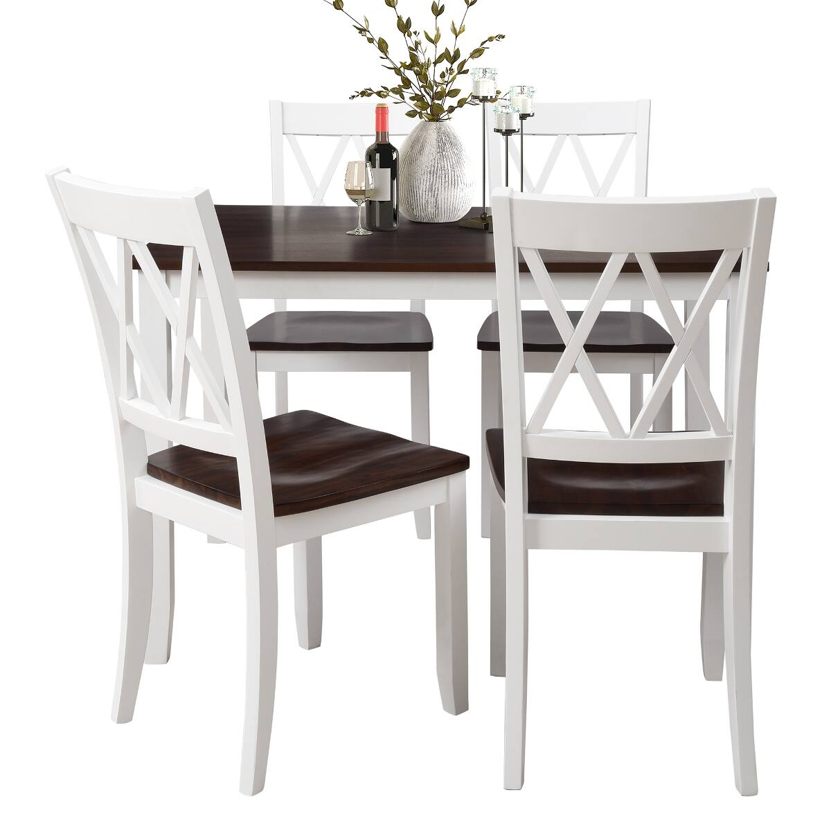 Alt View 8. Loheer - Loheer 5 Piece Dining Table Set Espresso White Rectangular Wood Table with Four Chairs - Espresso top and white frame.