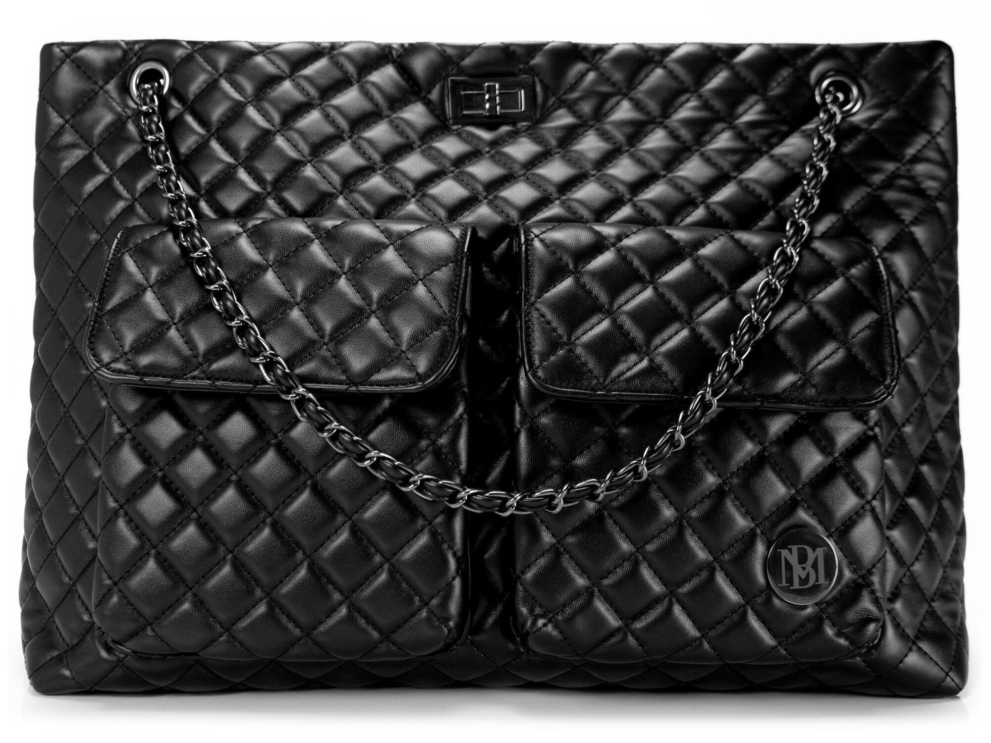 Front. Badgley Mischka - BADGLEY MISCHKA Diana Quilted Vegan Leather Travel Weekender Tote Bag | Black - Black.