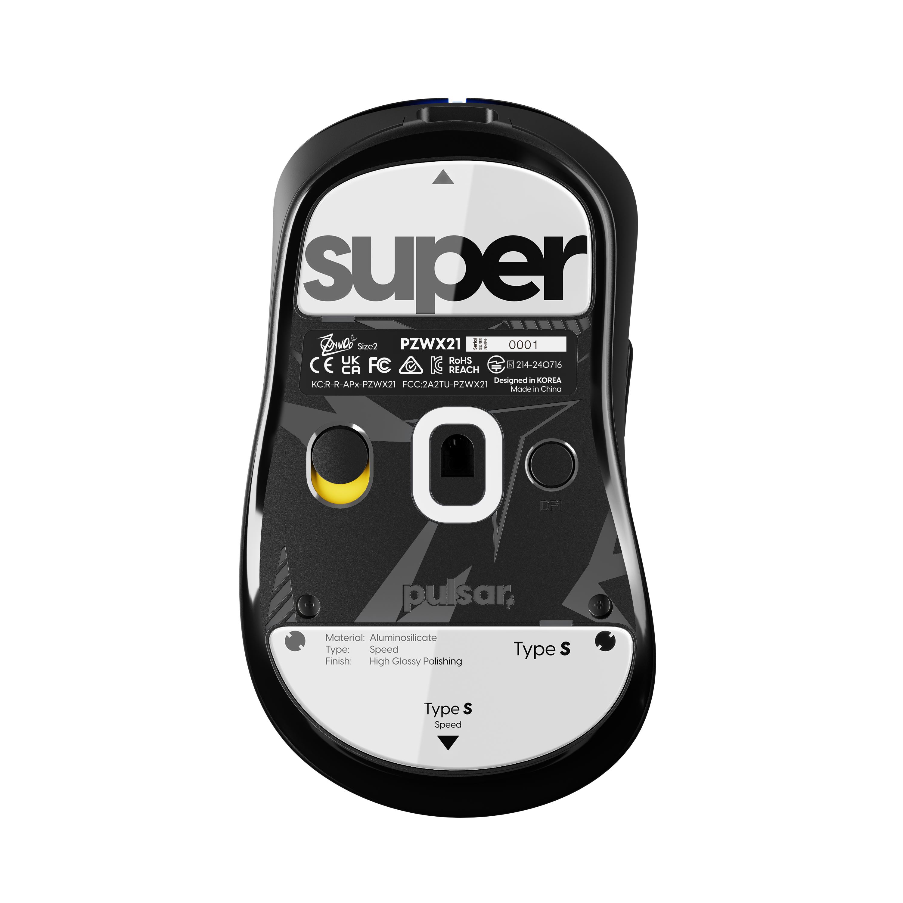 super Size2 PZWX21 0001 UK noa ROHS CE FC C E 204-240716 CA REACH Designed in KOREA KC.R-R-APx-PZWX21 FCC:2A2TU-PZWX21 Mode i China 1 pulsar Material Aluminosilicate Type: Speed Type S Finish: High Glossy Polishing Type S Speed