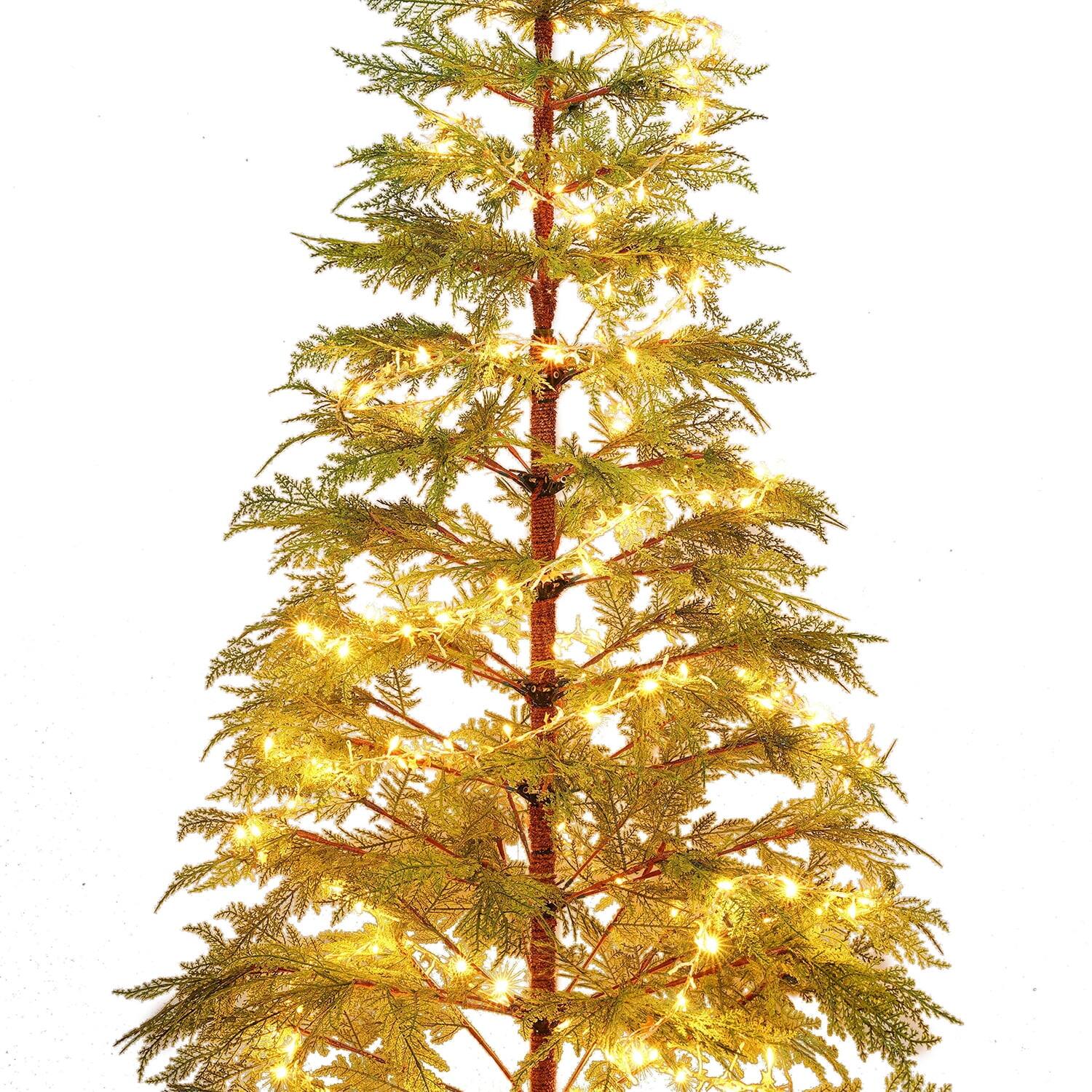 Left. Pefilos - 6-Feet Artificial Christmas Tree with LED Lights & Metal Stand, 612 Branch Tips Decor, Festive Xmas Display - Green.