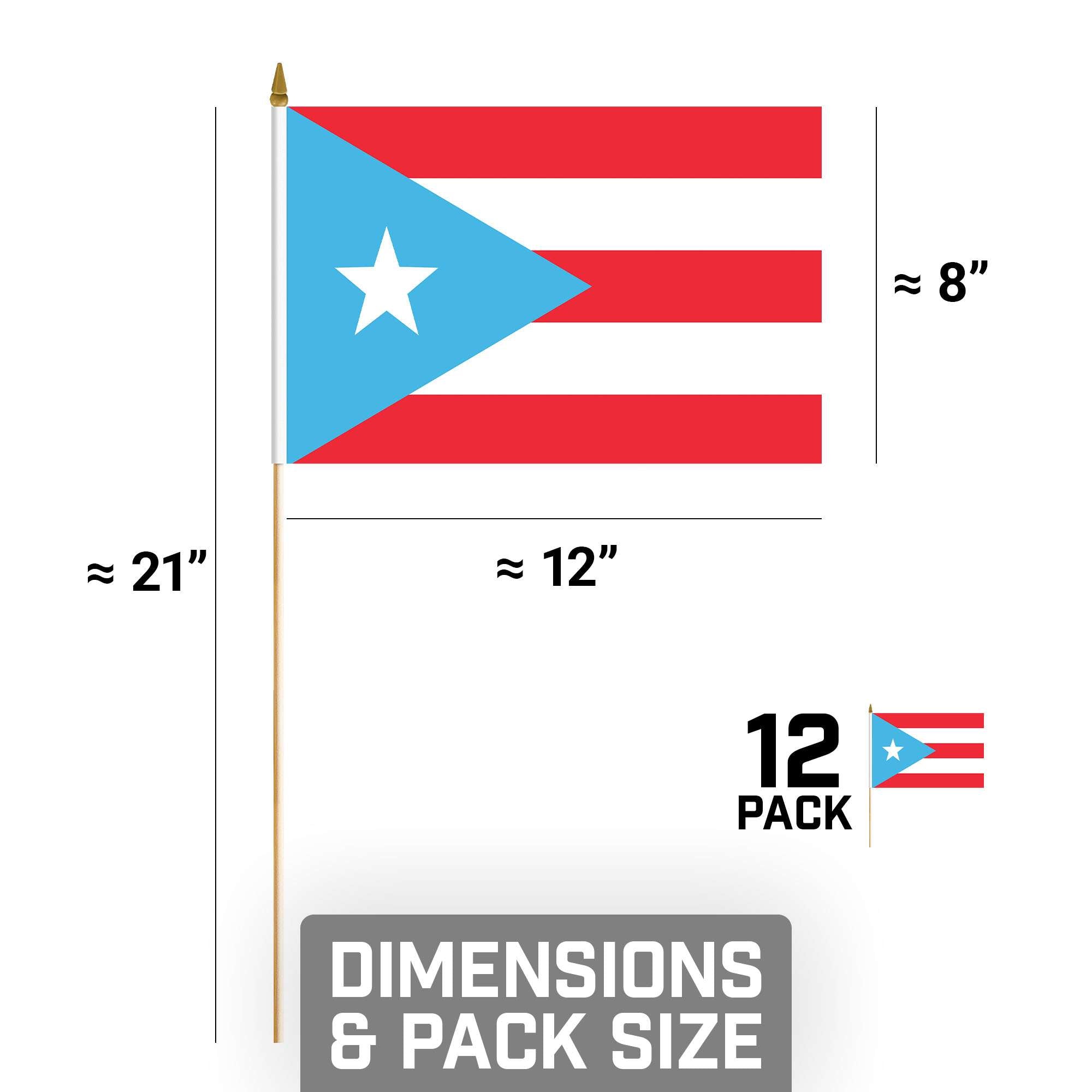 G128 Handheld Puerto Rico Stick Flags 8x12 Inch Printed 150D Polyester ...