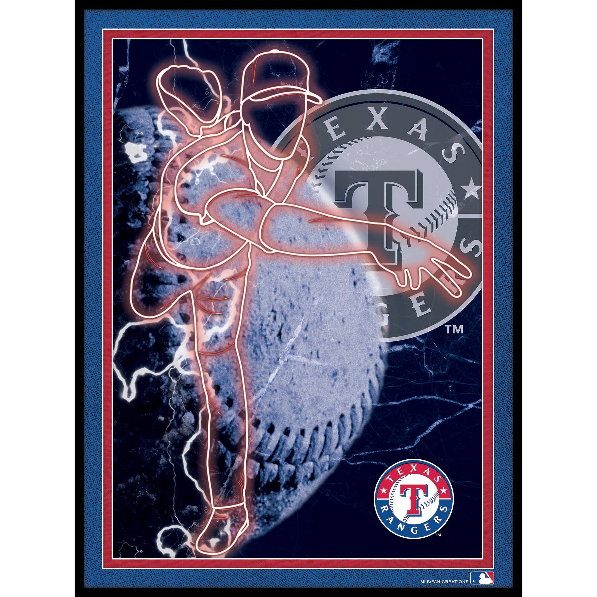 Black Texas Rangers 12'' x 16'' Framed Neon Player Print
