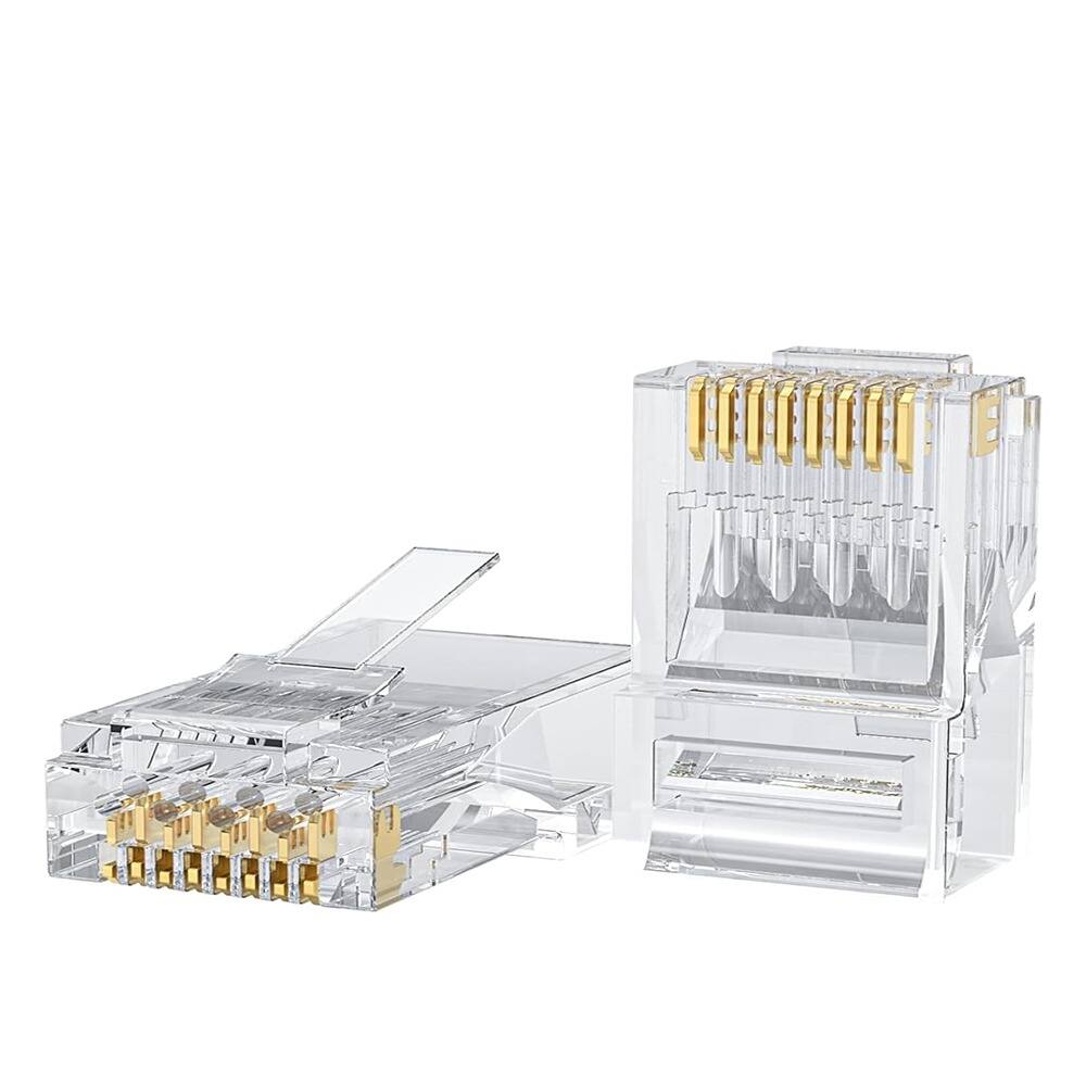 Front. ACJPR - Cat6 RJ45 Ethernet Connectors 50-Pack, Transparent, for Solid Cables.