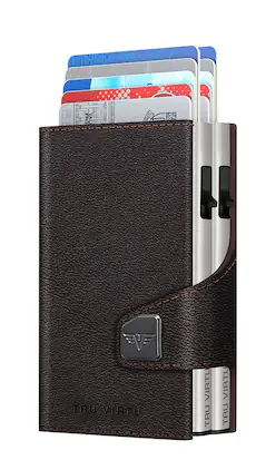 Tru Virtu - DoubleWallet CLICK & SLIDE Nappa Wallet - Brown/Silver