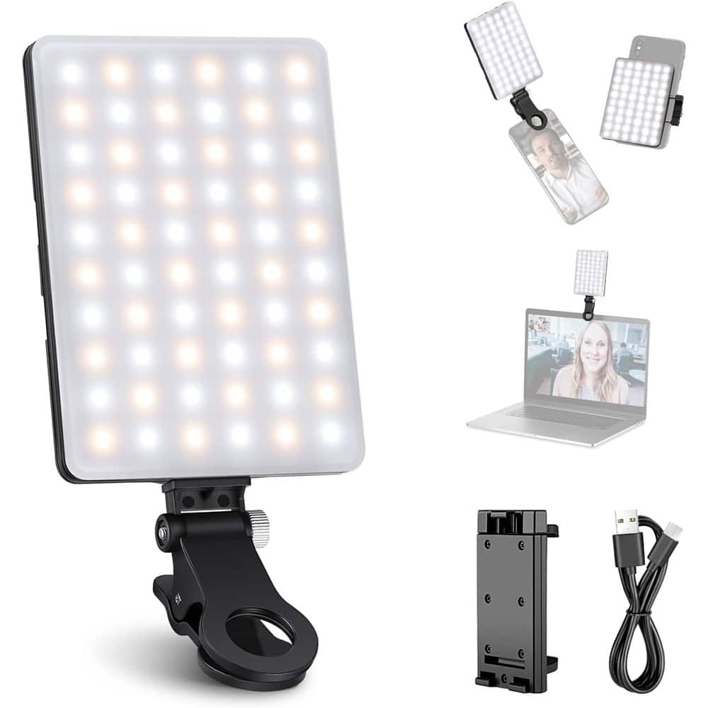 Schertz - Rechargeable Selfie Light – 60 LED, 3 Modes, Dual Clip, Portable Fill Light - White