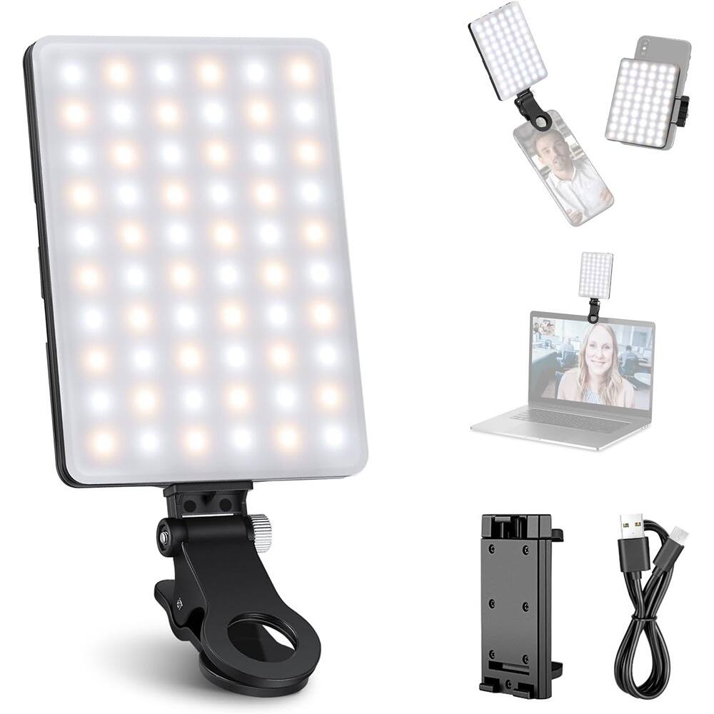 Front. Schertz - Rechargeable Selfie Light – 60 LED, 3 Modes, Dual Clip, Portable Fill Light - White.