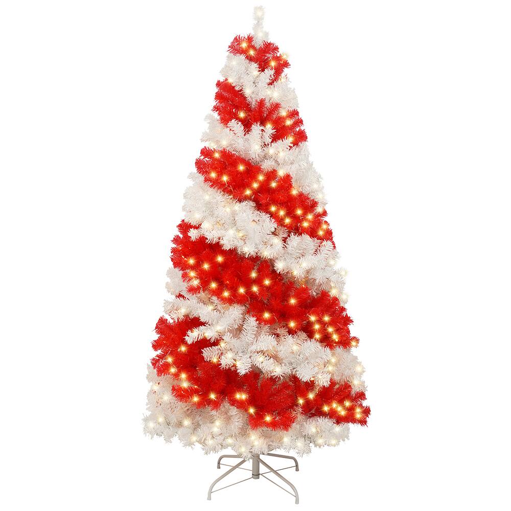 Alt View 6. Tiramisubest - 6ft Artificial Christmas Tree with 300 LED Lights and 900 Bendable Branches,Candy Cane Xmas Tree,Creative Decorated Tree - Red,White.