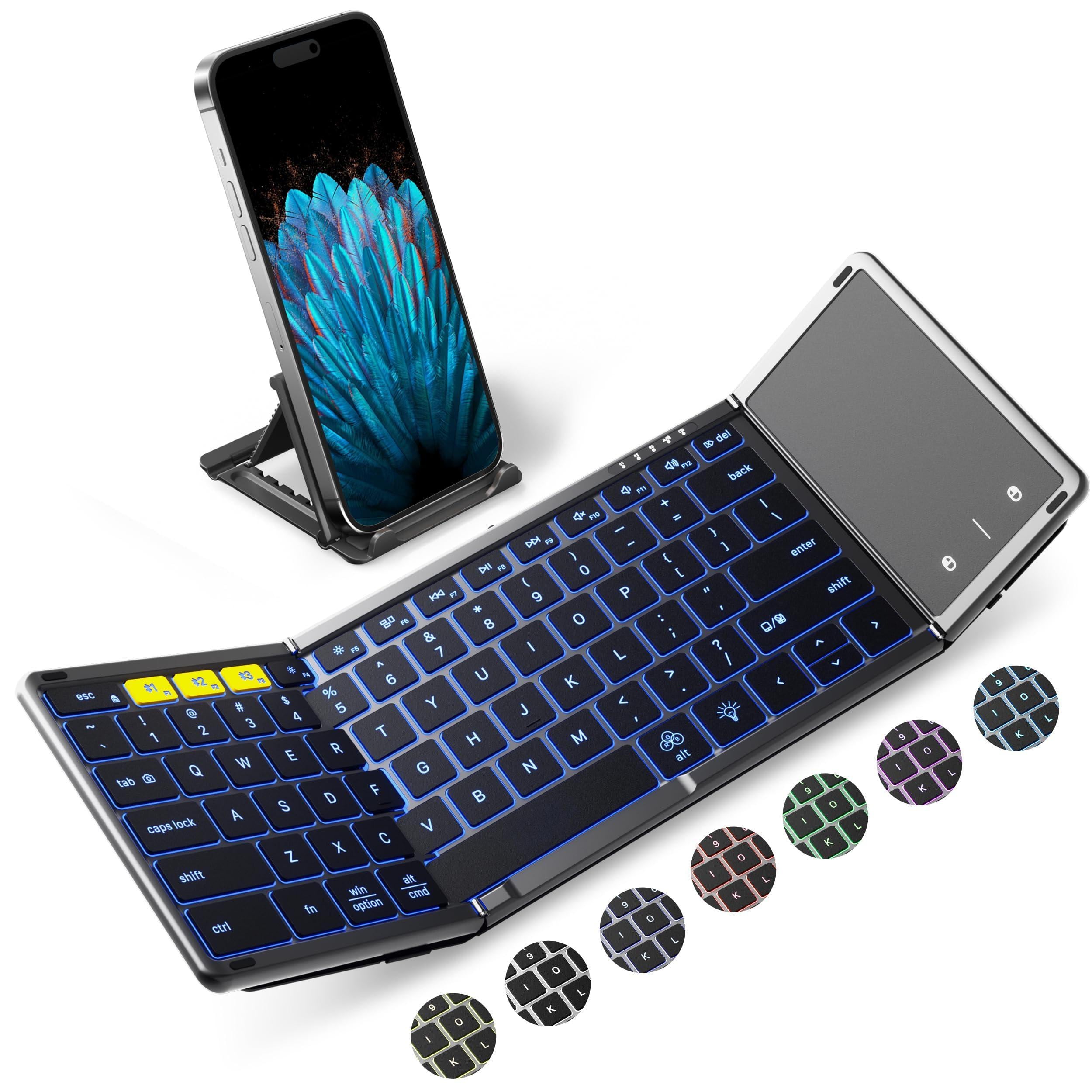Live At Space - Foldable With Touchpad Full-size Wireless Folding Keyboards Backlight Portable Travel For Ios Android Windows Os - Gray-BT 5.1 x 3