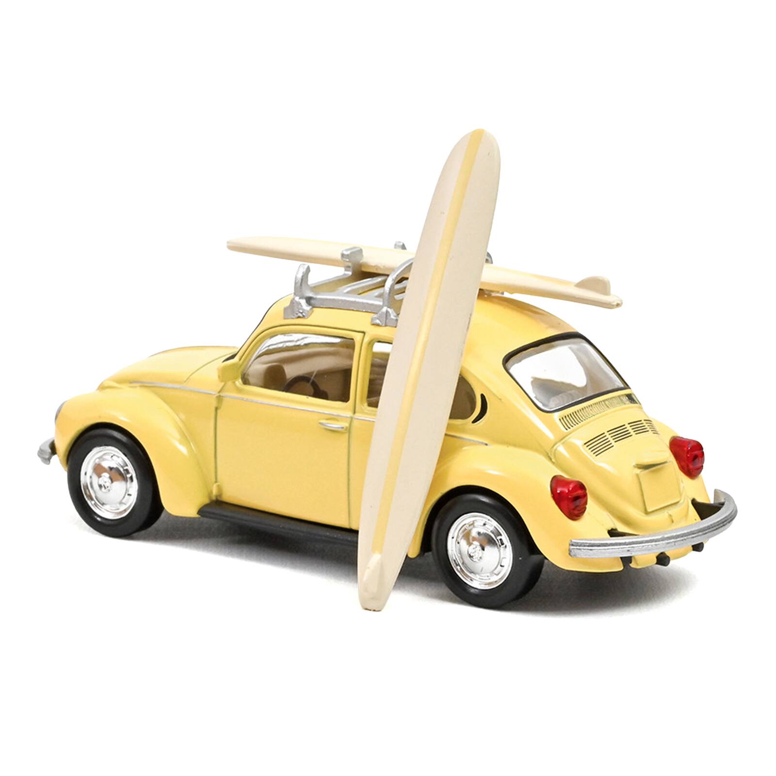 Alt View 2. Norev - 1973 Volkswagen Beetle 1303 Pastel Yellow with Roof Rack and 2 Surfboards 1/43 Diecast Model Car by Norev.