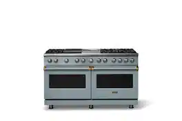 Viking - 60"W. 8 Burner Pro 5 Series 9.4 Cu. Ft. Freestanding Sealed LP Dual Fuel ConvectionRange with Brushed Brass Trim - November Sky