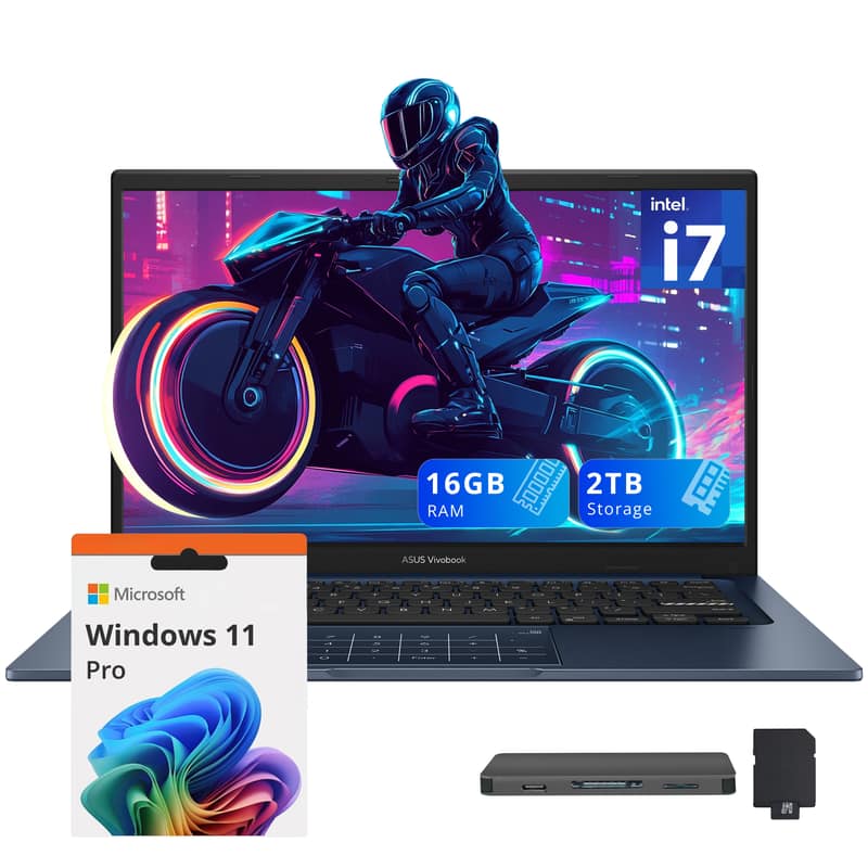 ASUS - Vivobook 14" FHD Laptop,Intel i7-1355U,16GB RAM,1TB SSD+1TB Docking Station,Intel UHD Graphics,Win 11 Pro - Blue