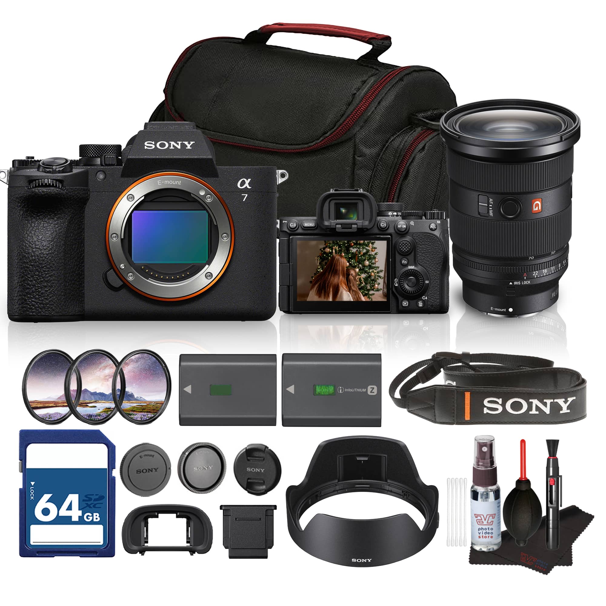 Bundle - a7 V Mirrorless Camera + Sony FE 24-70mm f/2.8 GM II Lens + 64GB Card + Battery + Bag - Black