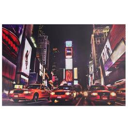 Northlight - LED Lighted NYC Times Square Broadway Taxi Cabs Canvas Wall Art - 15.75" x 23.5" - Black
