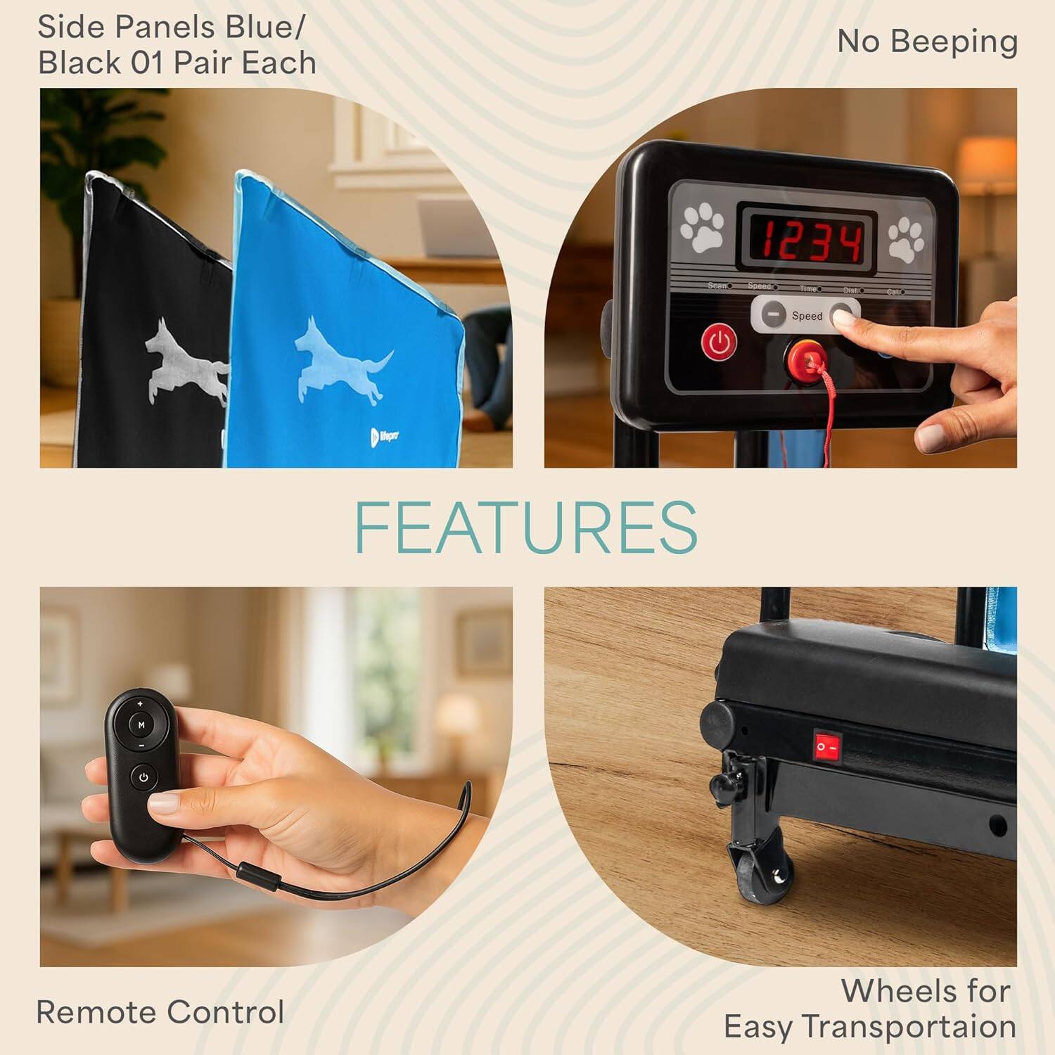 Side Panels Blue/Black 01 Pair Each  
No Beeping  
Speed 2  
Dor Vpe  
FEATURES  
- Remote Control  
- Wheels for Easy Transportation