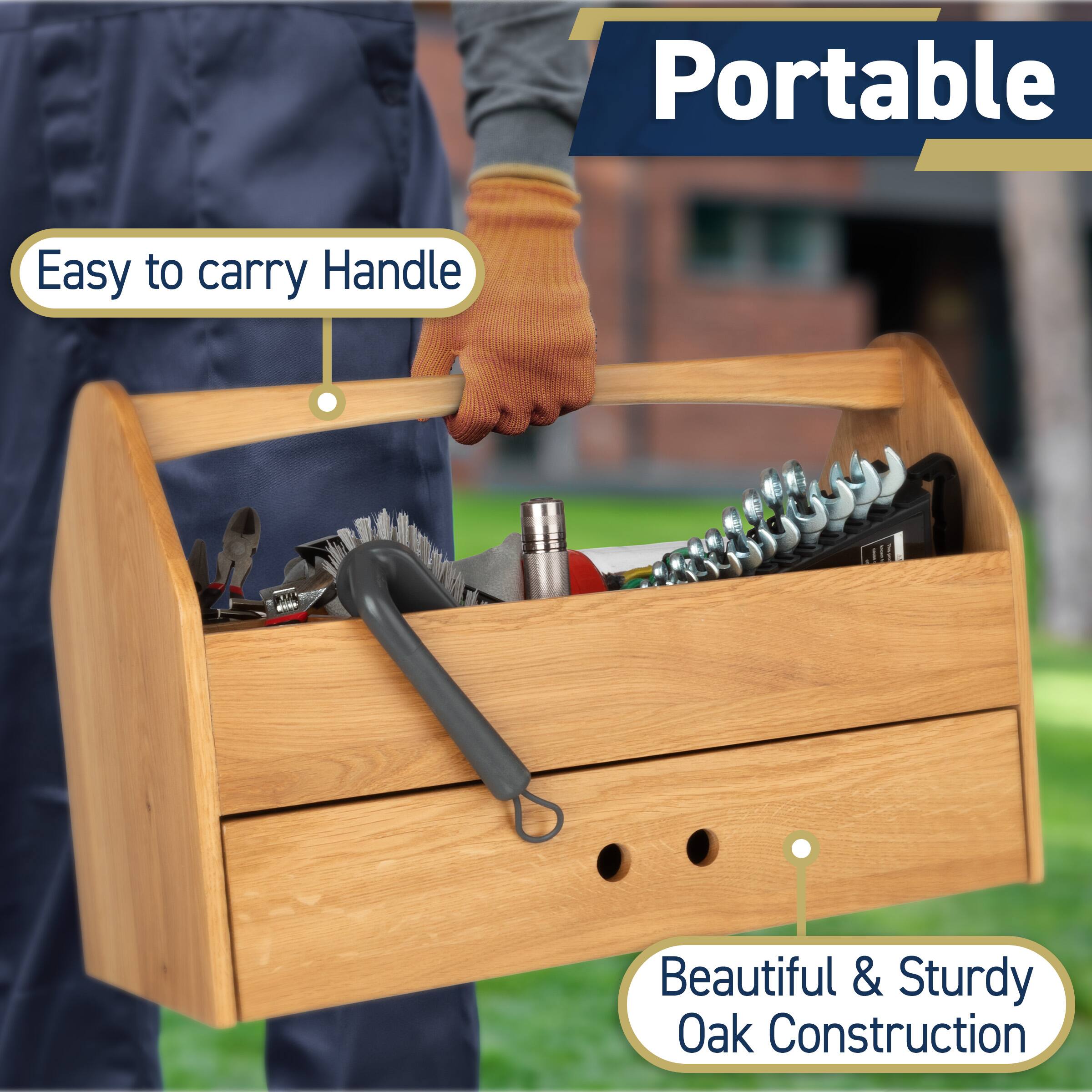 Portable  
Easy to carry Handle  
Beautiful & Sturdy Oak Construction
