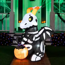 Joyfy - 5FT Halloween Inflatable Decoration Cute Skeleton Dragon Inflatable with Build-in LEDs for Party Indoor Outdoor, Yard - Black