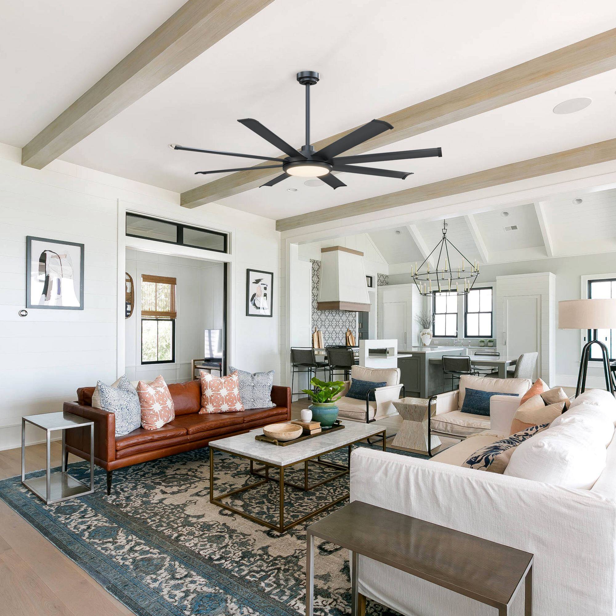 Left. Parrot Uncle - 60" Modern Matte Black LED Ceiling Fan with Light and Remote - Black.