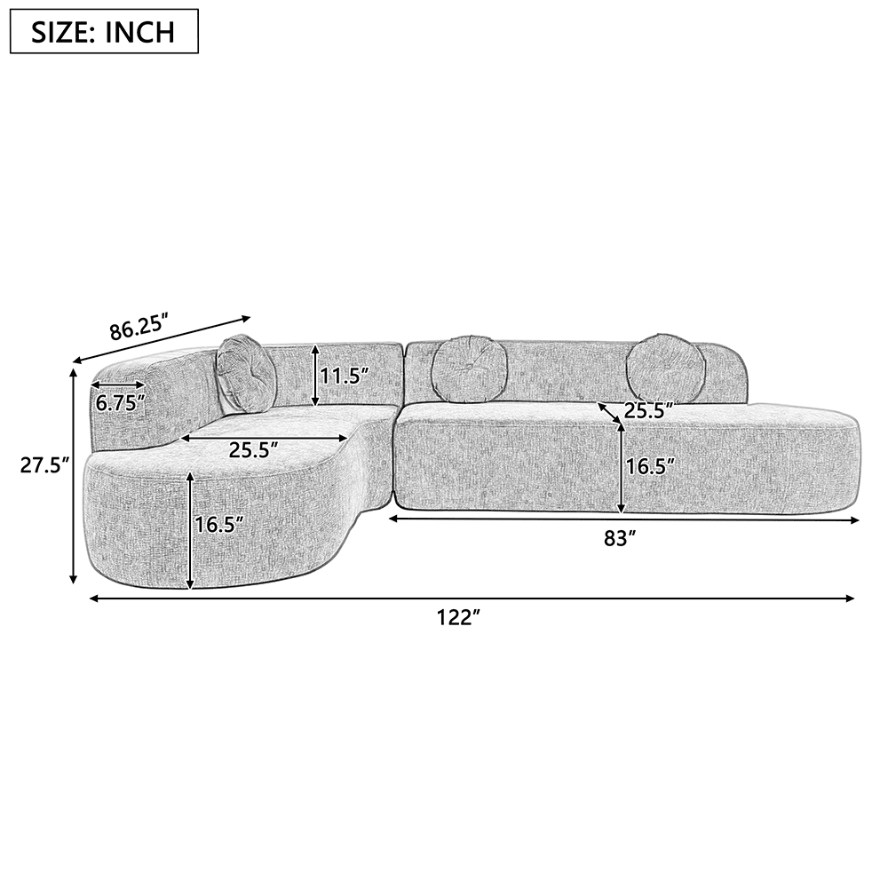 SIZE: INCH  
86.25"  
6.75"  
11.5"  
25.5"  
27.5"  
16.5"  
25.5"  
16.5"  
83"  
122"