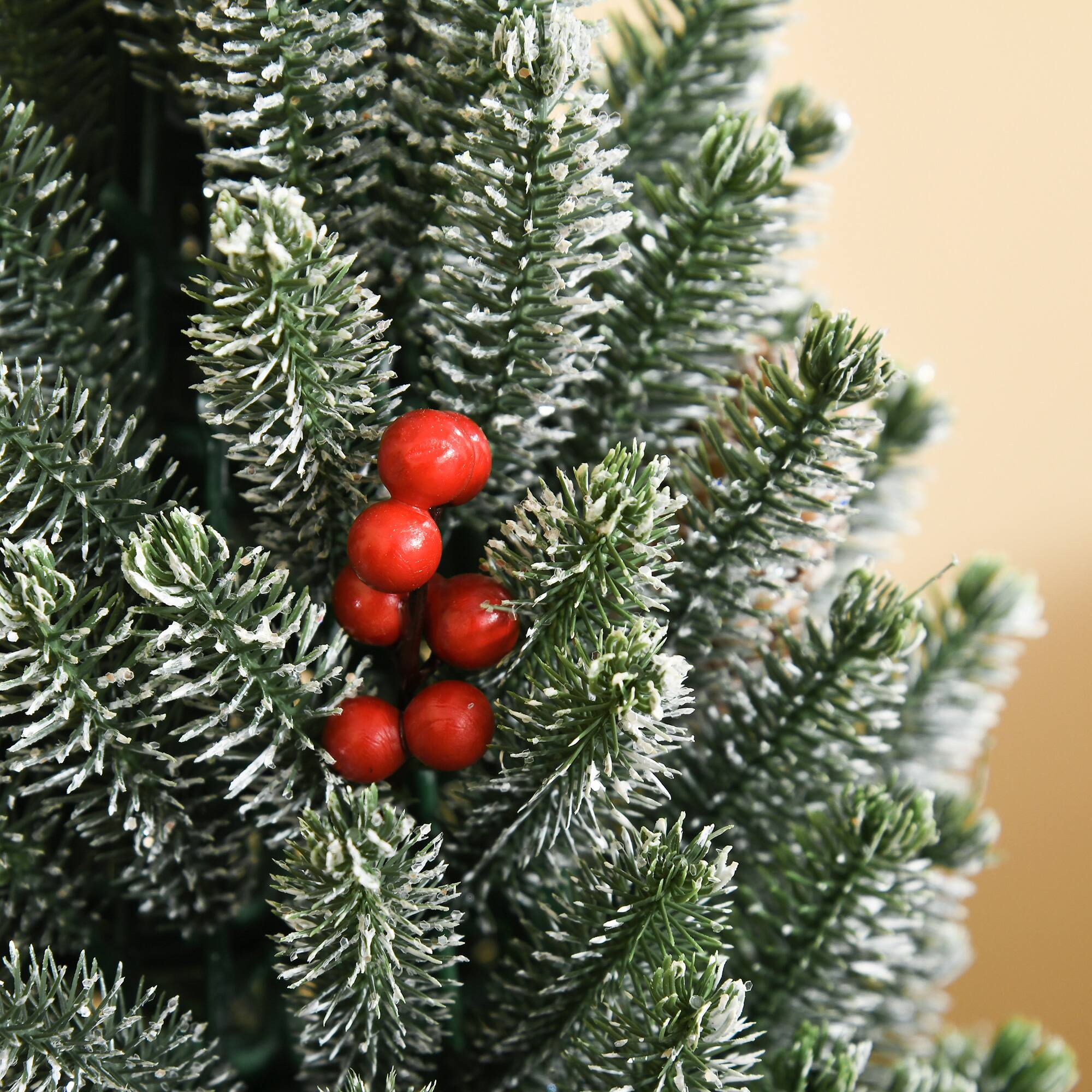 Back. Lirago - 18 Inch Unlit Miniature Snow Flocked Tabletop Artificial Christmas Tree Pine Cones Berries - Green.