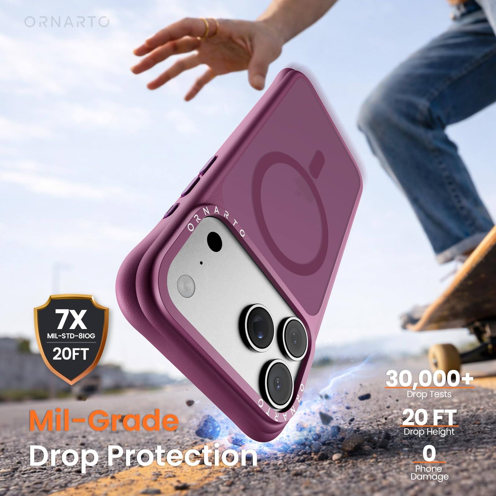 ORNARTO

7X MIL-STD-810G 20FT Mil-Grade Drop Protection

30,000+ Drop Tests 20 FT Drop Height 0 Phone Damage