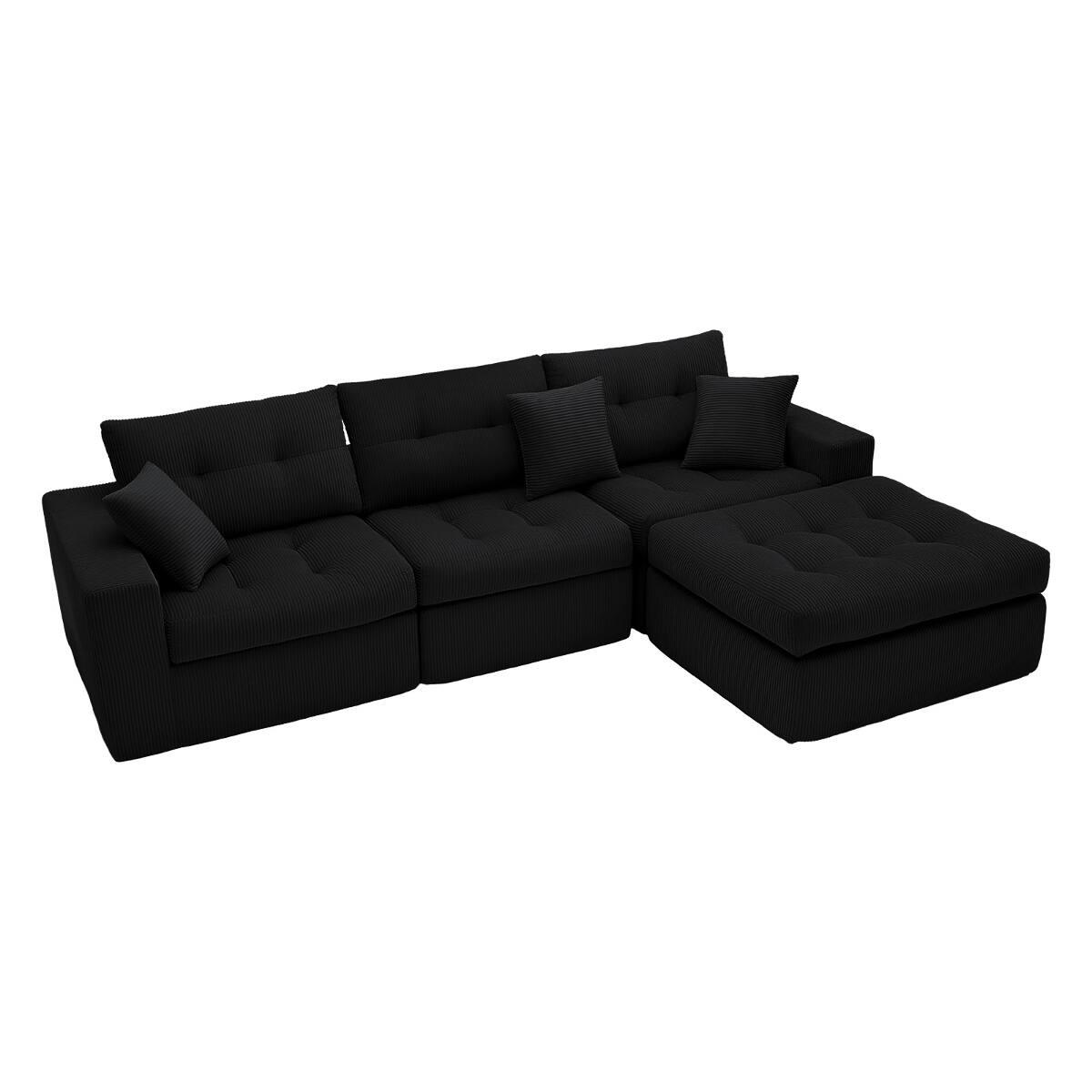 Left. Ropilly - Ropilly Black Corduroy Sectional Sofa, L Shaped Chaise Couch Convertible Sofa Bed - Black.