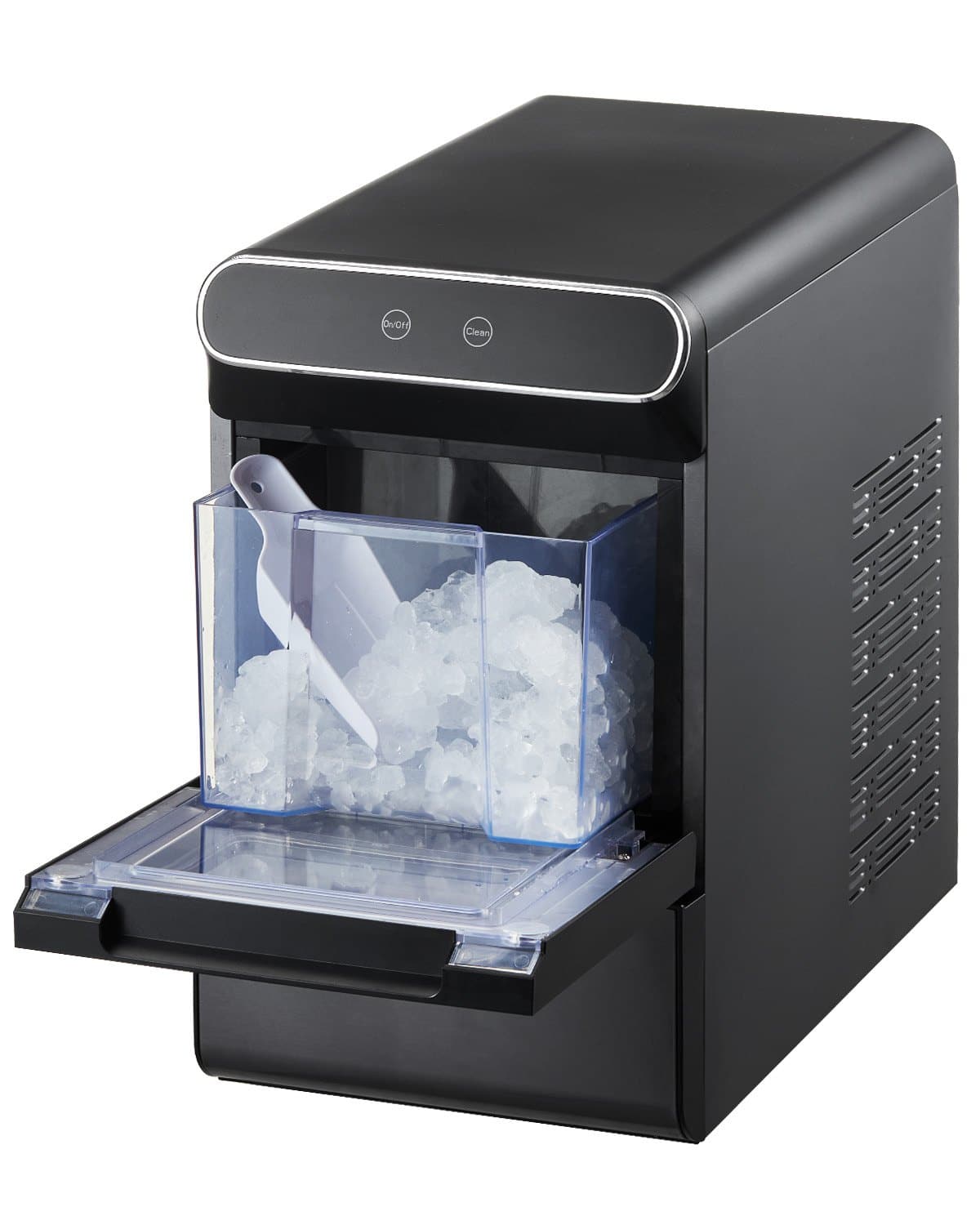 Glintex - Nugget Ice Maker, Pebble Ice, 37 lb/Day, Self-Cleaning, Scoop & Basket, Easy Ice Transfer, Countertop - Black