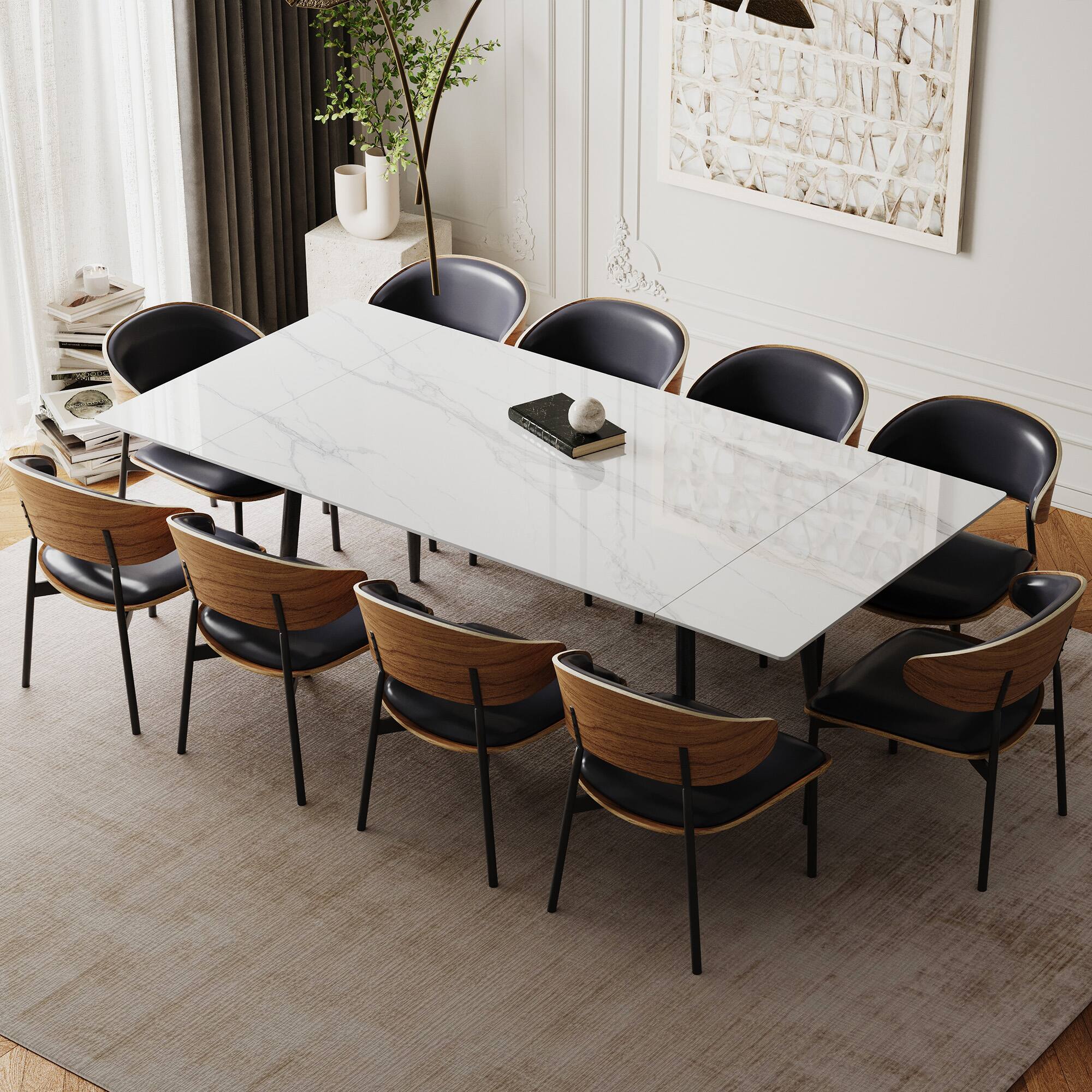 Alt View 4. luck idea - 94.4" Extendable Sintered Stone Dining Table with Metal Frame – Seats 8-10 - Bright White.