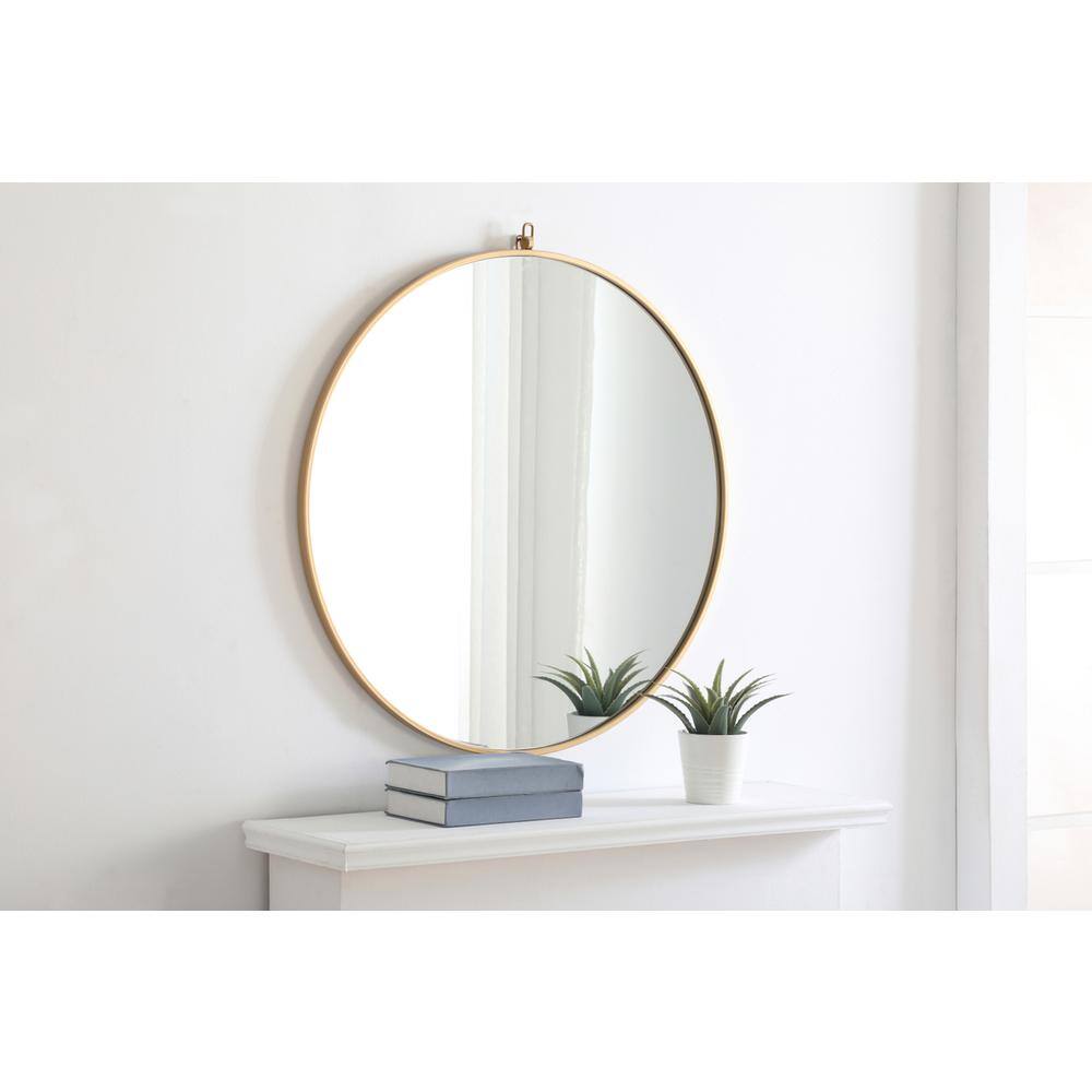 Alt View 2. Elegant Decor - Metal frame Round Mirror with decorative hook 32 inch Brass finish - Brass.