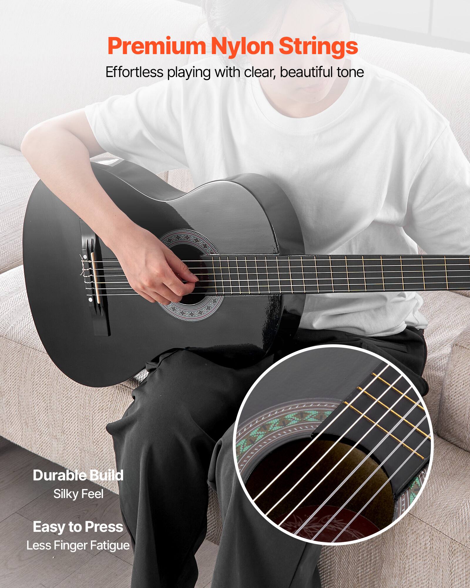 Premium Nylon Strings  
Effortless playing with clear, beautiful tone  

Durable Build  
Silky Feel  
Easy to Press  
Less Finger Fatigue