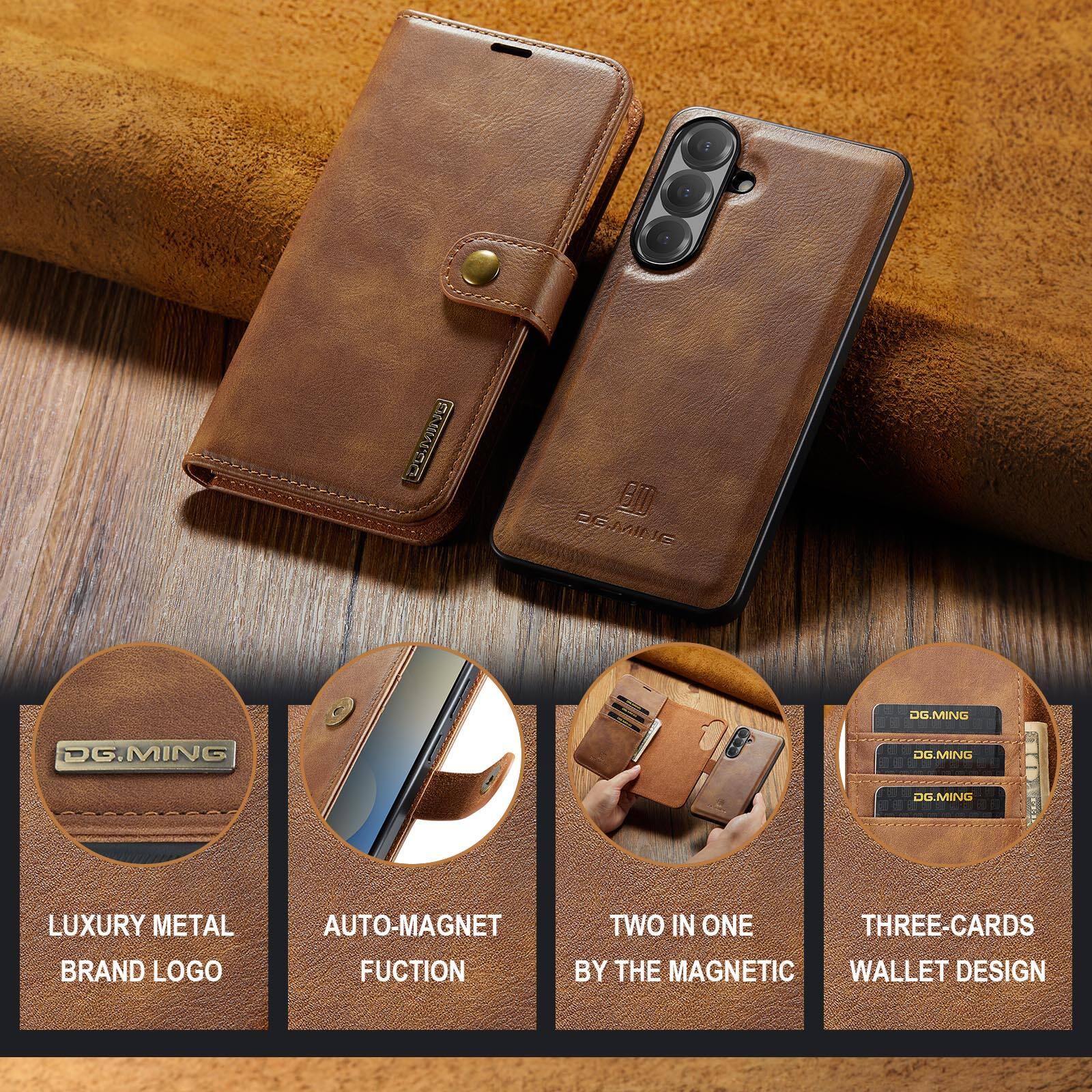 DS.MING BD EME DG.MING! DG.MING DG.MING DG.MING  
LUXURY METAL BRAND LOGO AUTO-MAGNET FUNCTION TWO IN ONE THREE-CARDS BY THE MAGNETIC WALLET DESIGN