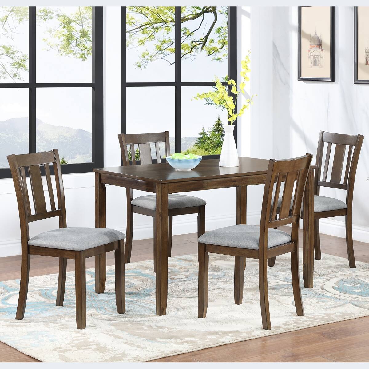 Angle. Loheer - Loheer Rectangular Dining Table, Walnut Acacia Wood Table for Four - Walnut.