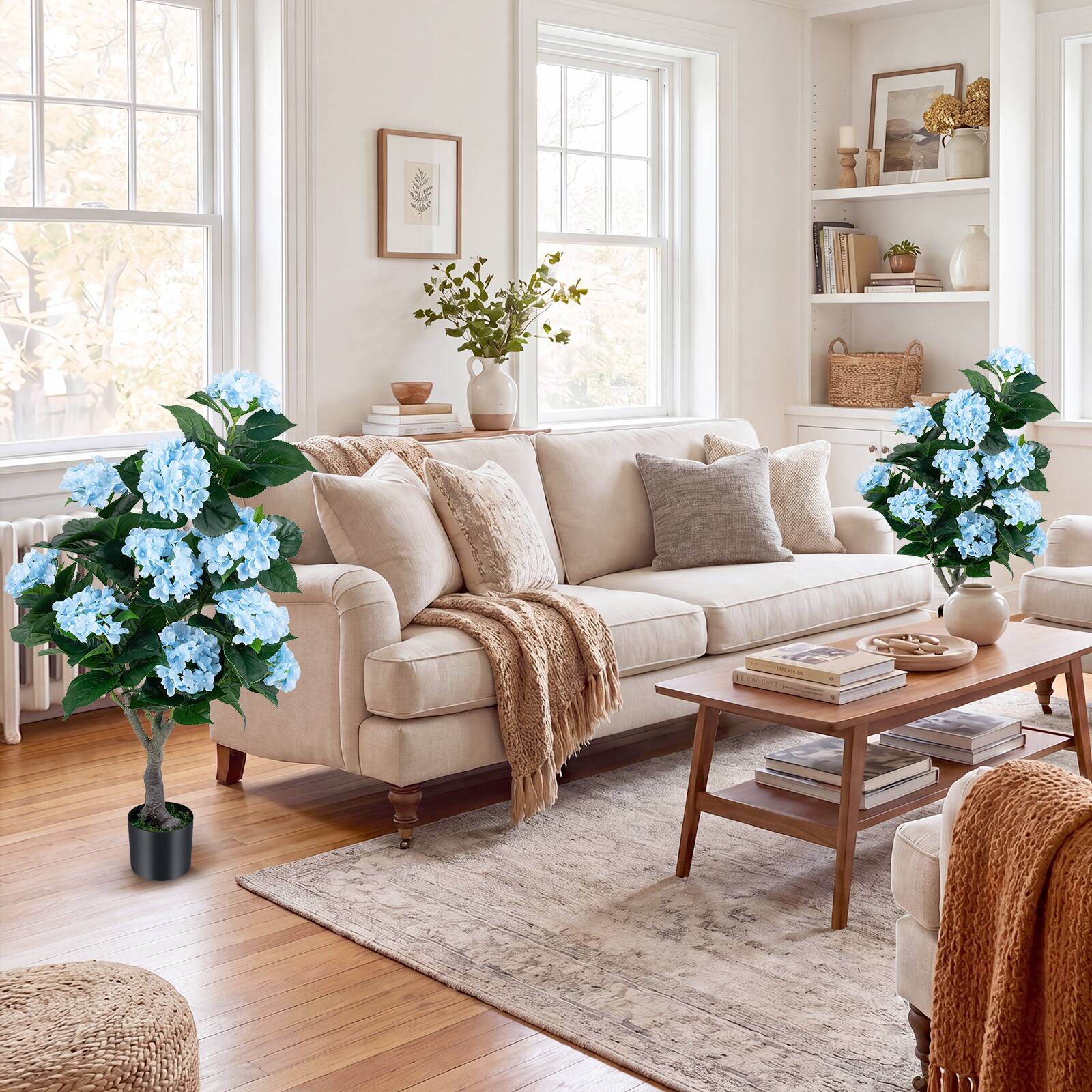 Alt View 1. Costway - Costway 2-Pack Artificial Hydrangea Tree, 43.5" Faux Flower Plants with 11 Blooms&Trunk - Blue.